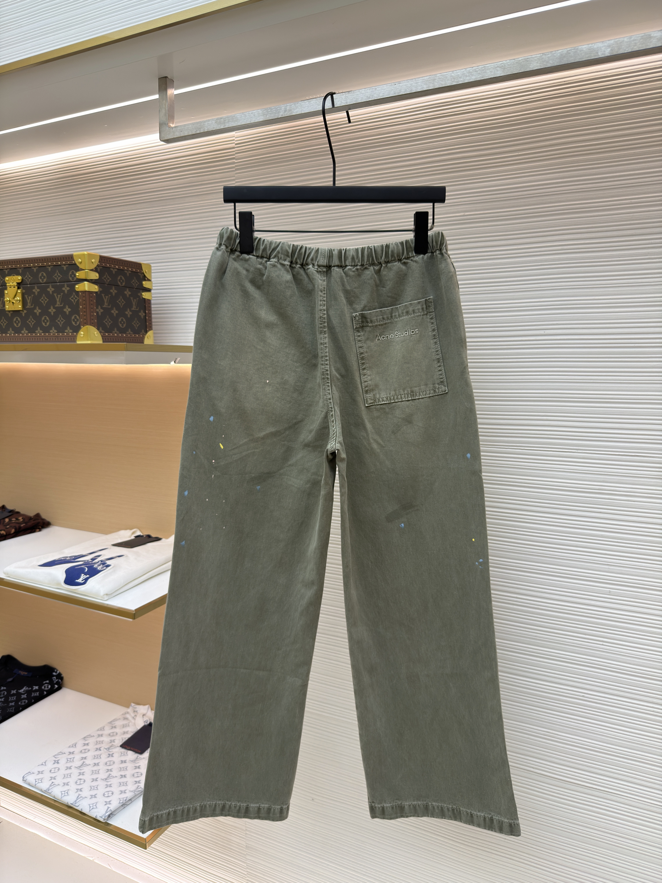 Acne Studios 刺绣徽标涂鸦松紧腰长裤 裤子 休闲裤 绿色 黑色 B0