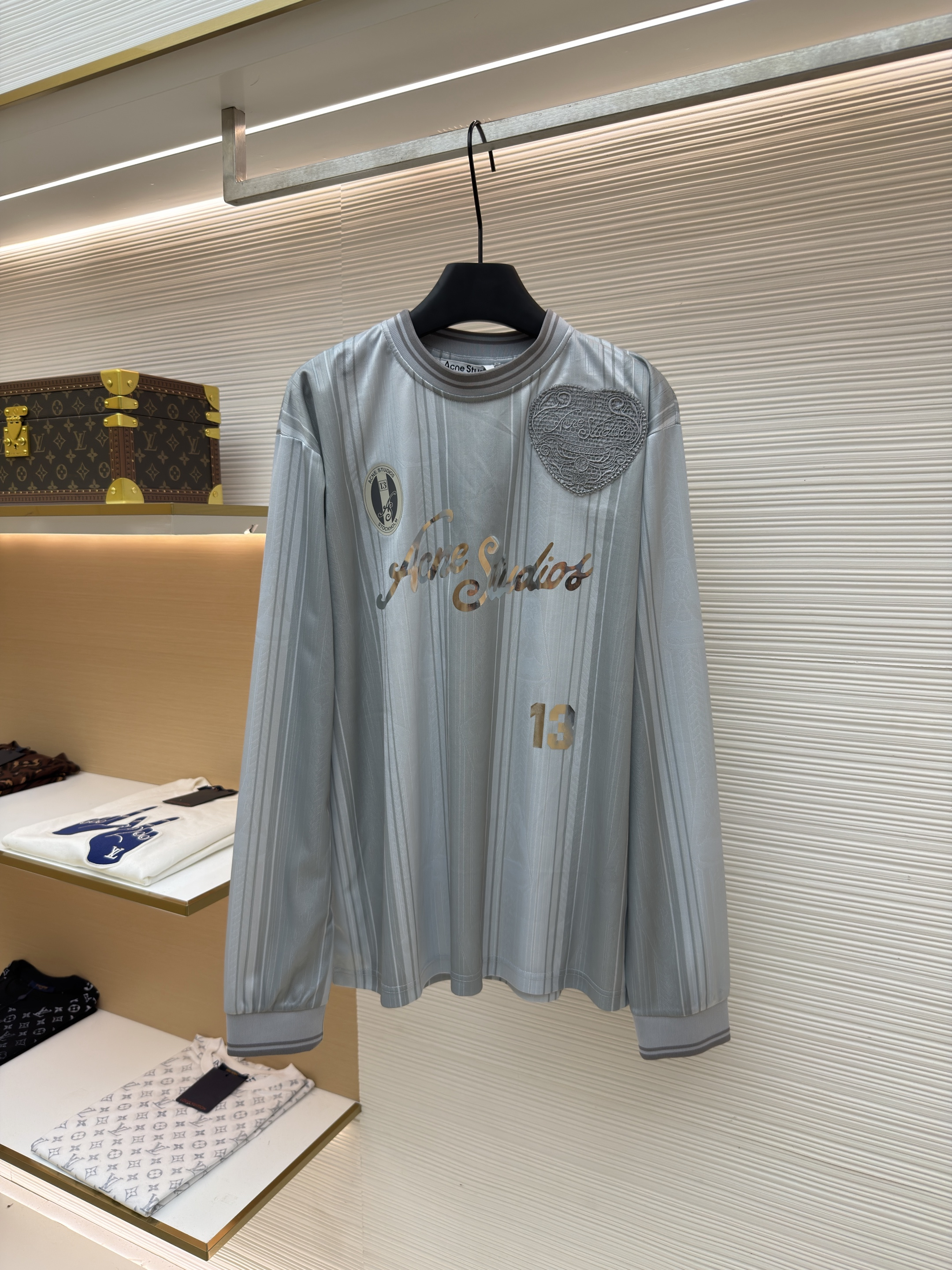Acne Studios 足球服提花面料徽标长袖T恤 蓝色 白色 A7 BL0437-100