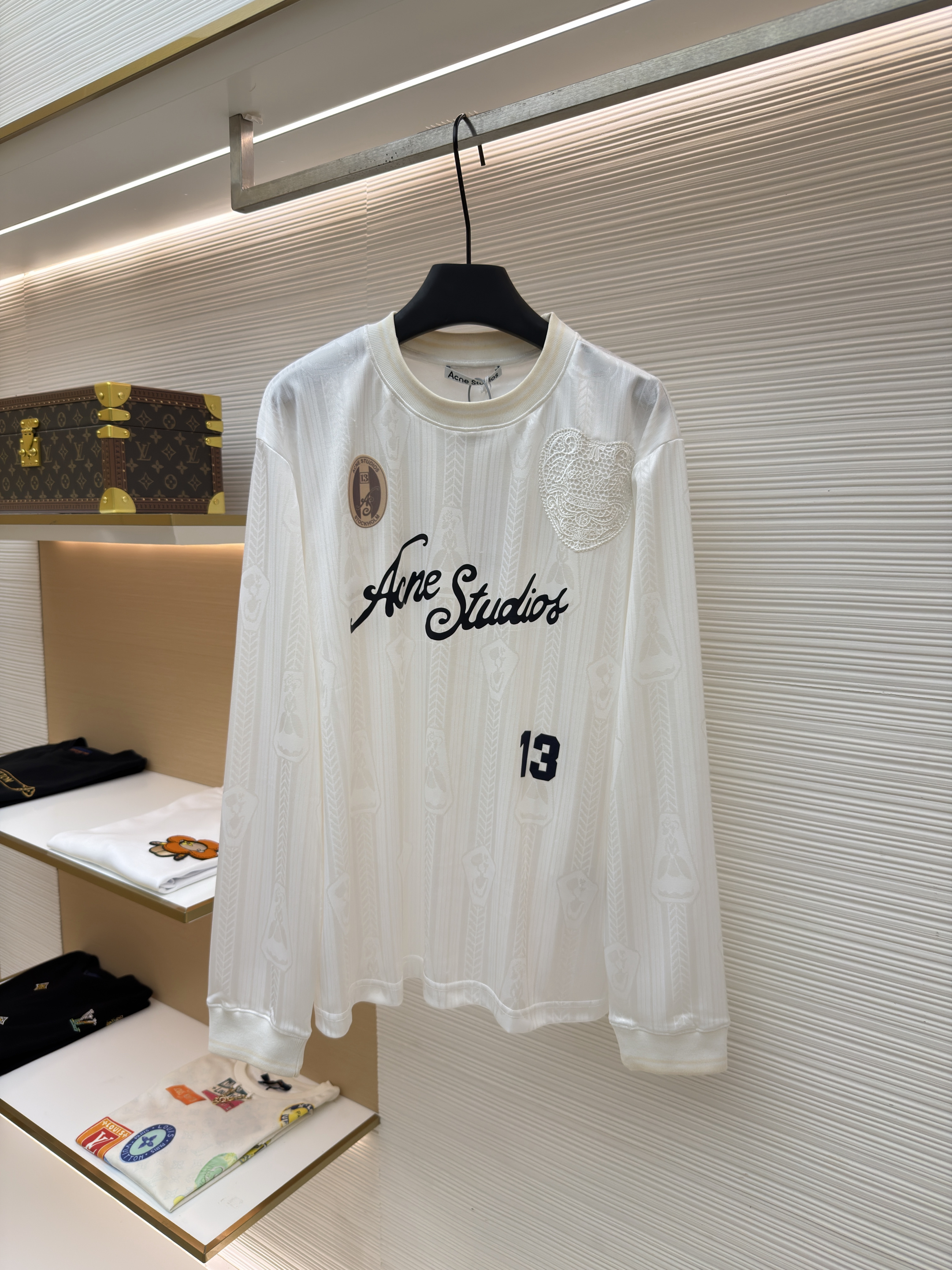 Acne Studios 足球服提花面料徽标长袖T恤 蓝色 白色 A7 BL0437-100