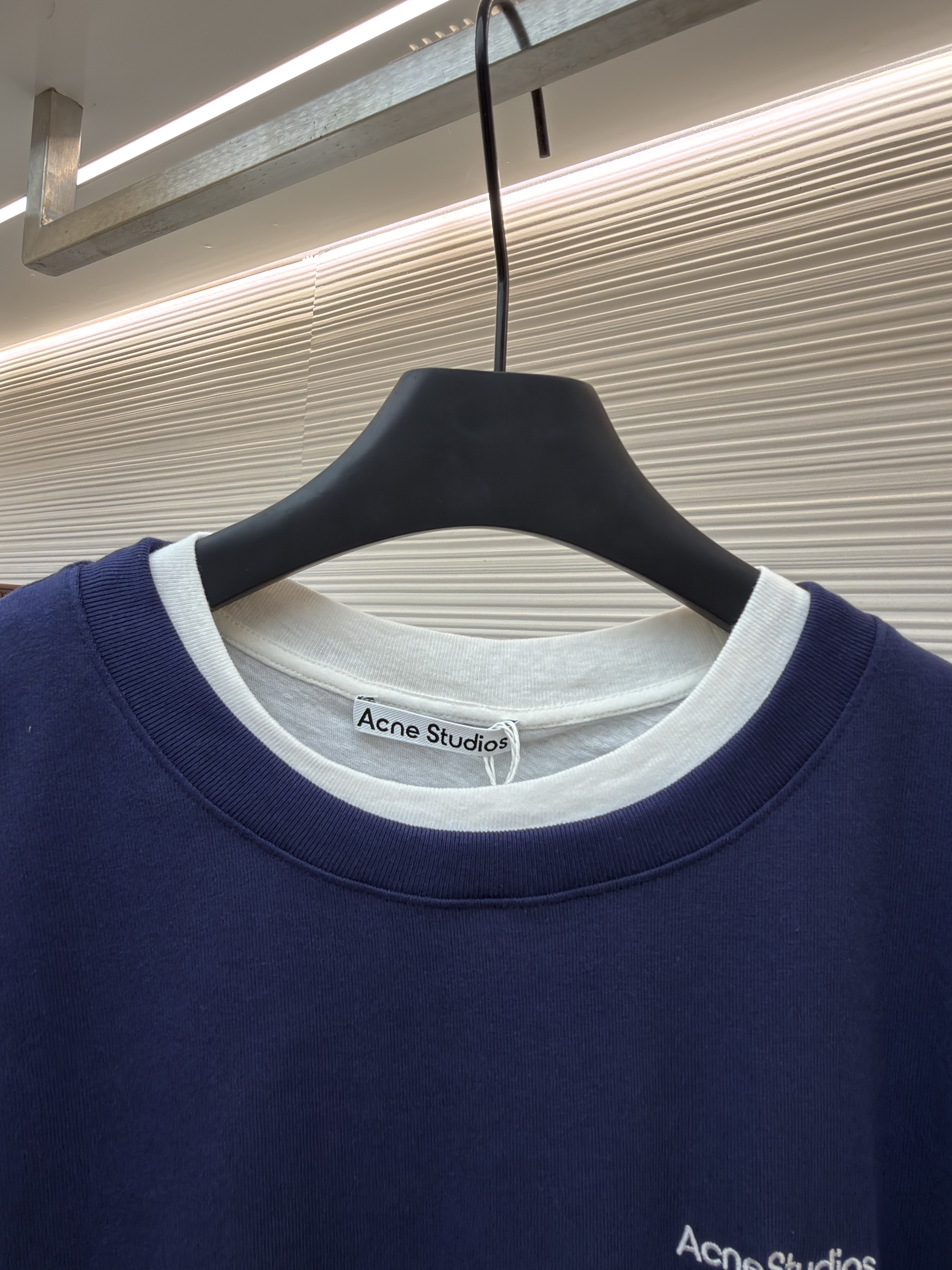 Acne Studios 假两件白边圆领T恤 打底衫 卫衣 长袖 藏蓝色 B0