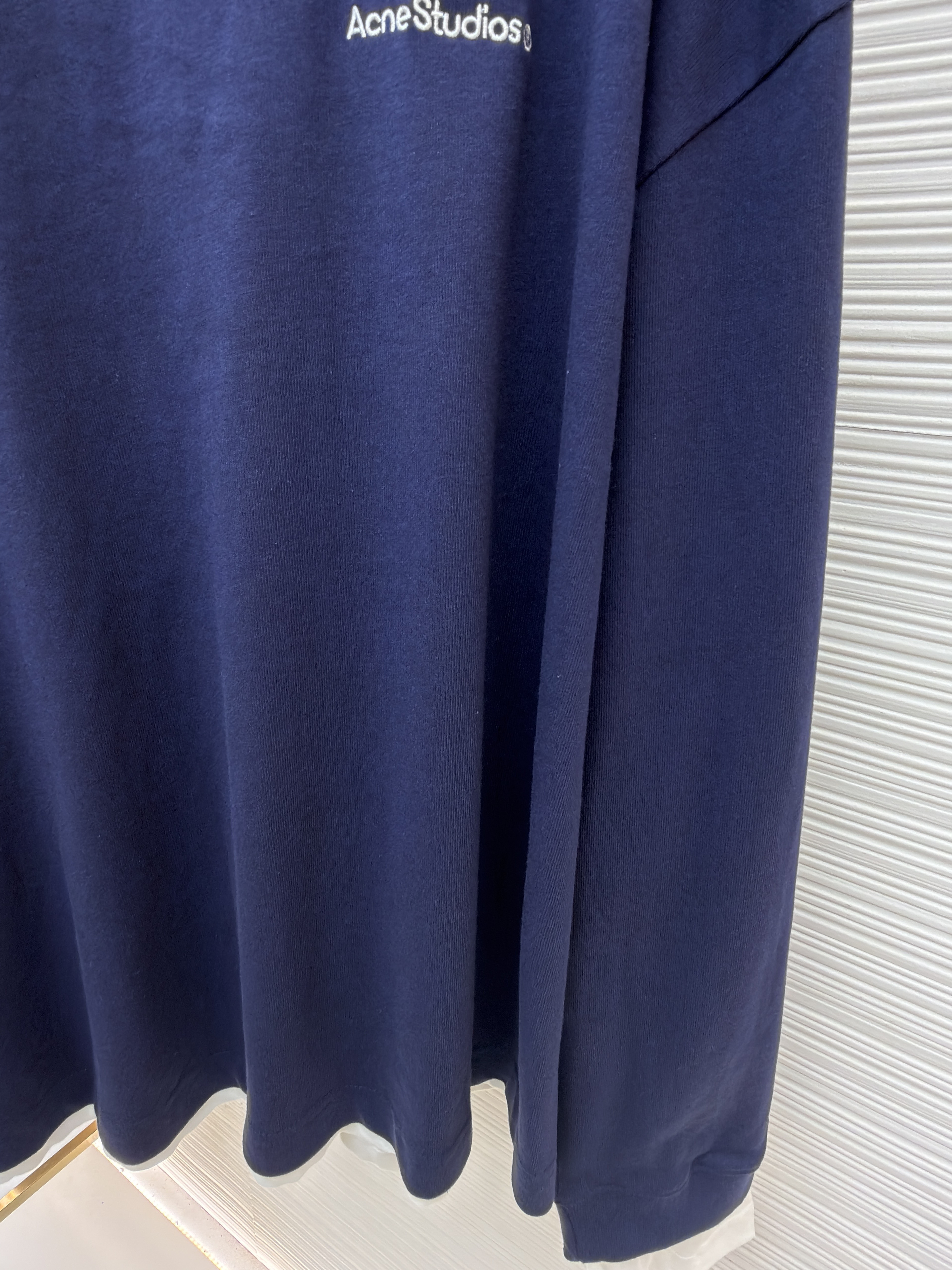 Acne Studios 假两件白边圆领T恤 打底衫 卫衣 长袖 藏蓝色 B0