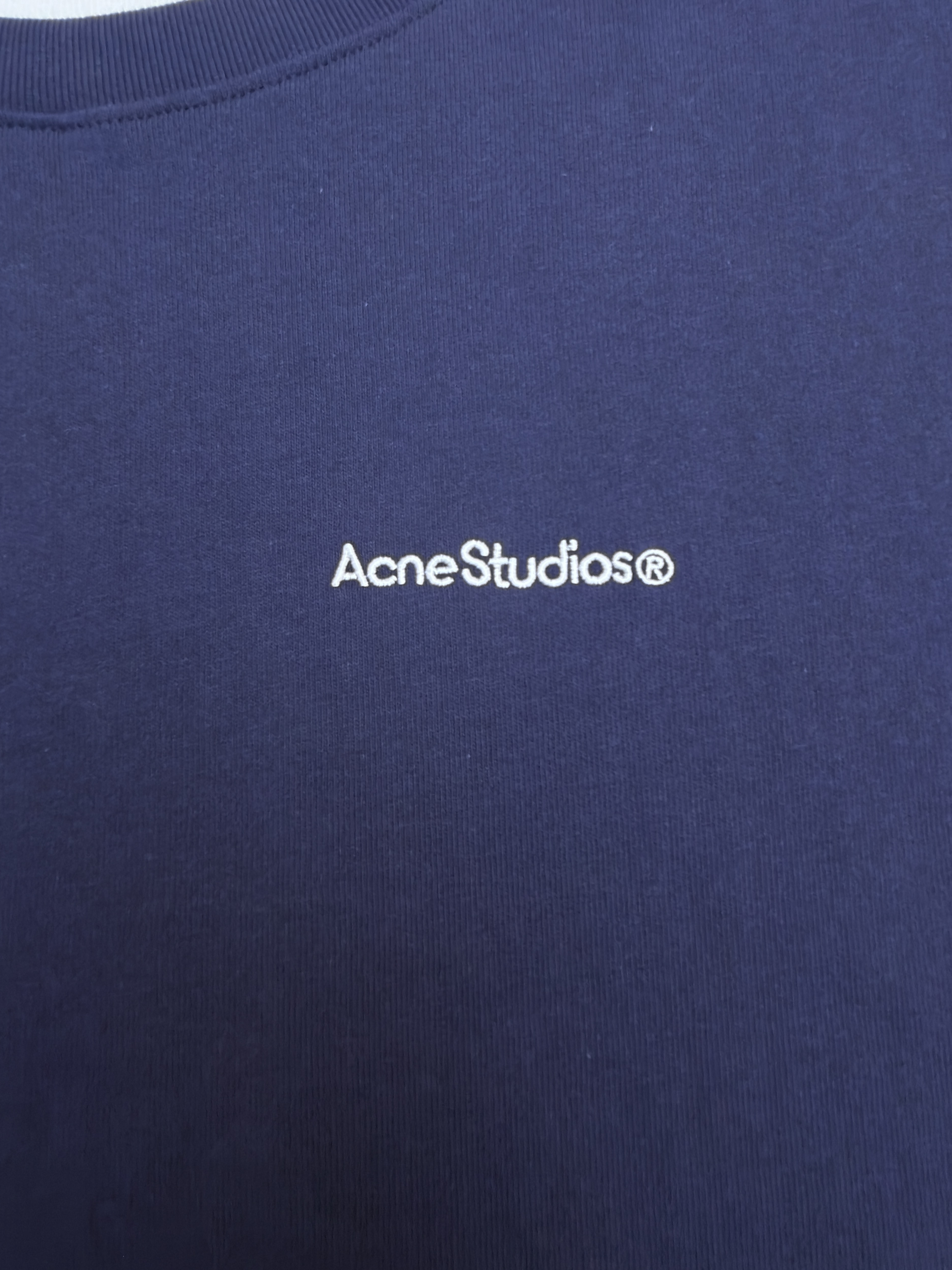 Acne Studios 假两件白边圆领T恤 打底衫 卫衣 长袖 藏蓝色 B0