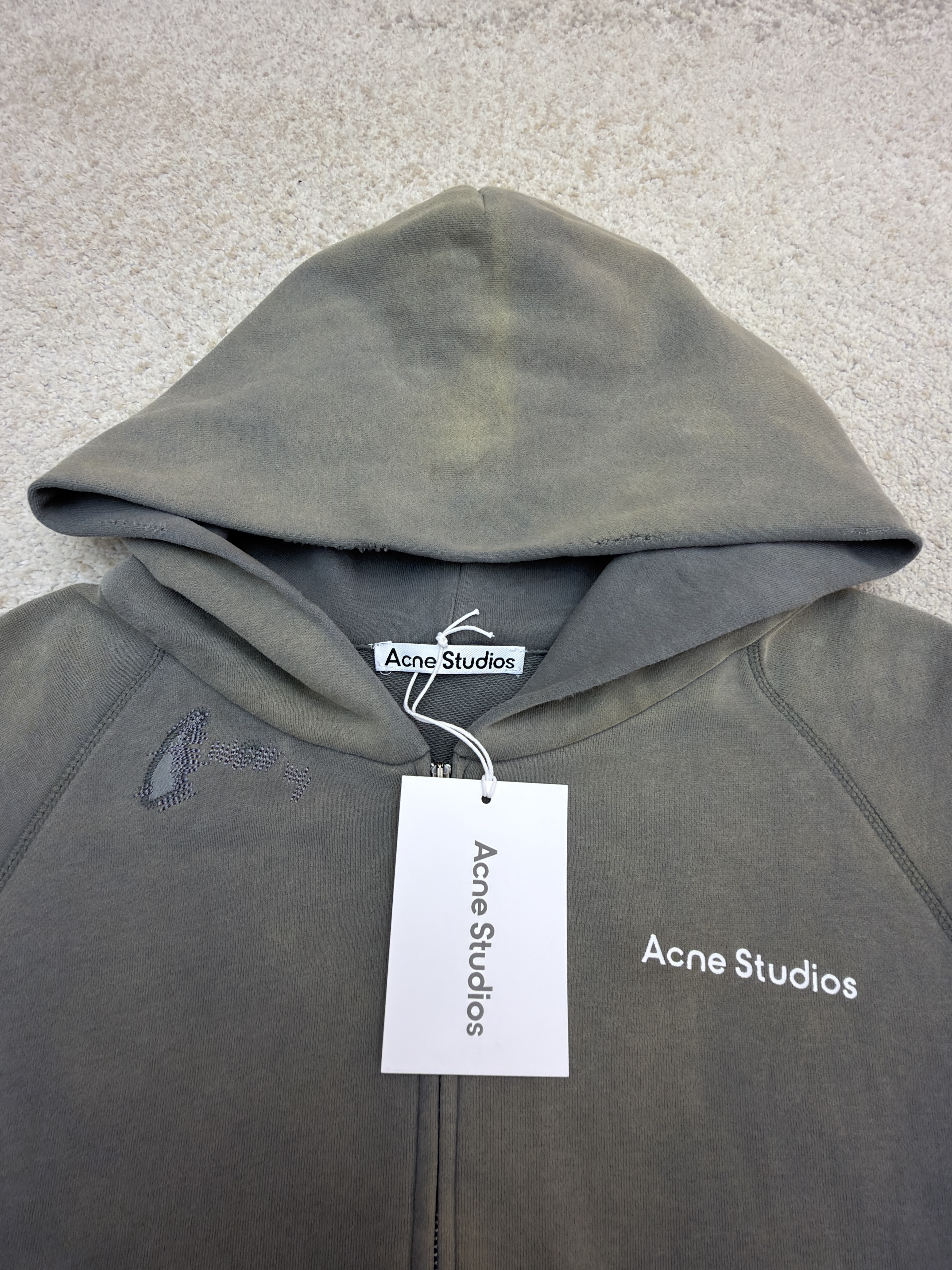 Acne Studios 喷绘做旧徽标拉链连帽卫衣 外套 长袖 绿色 B0