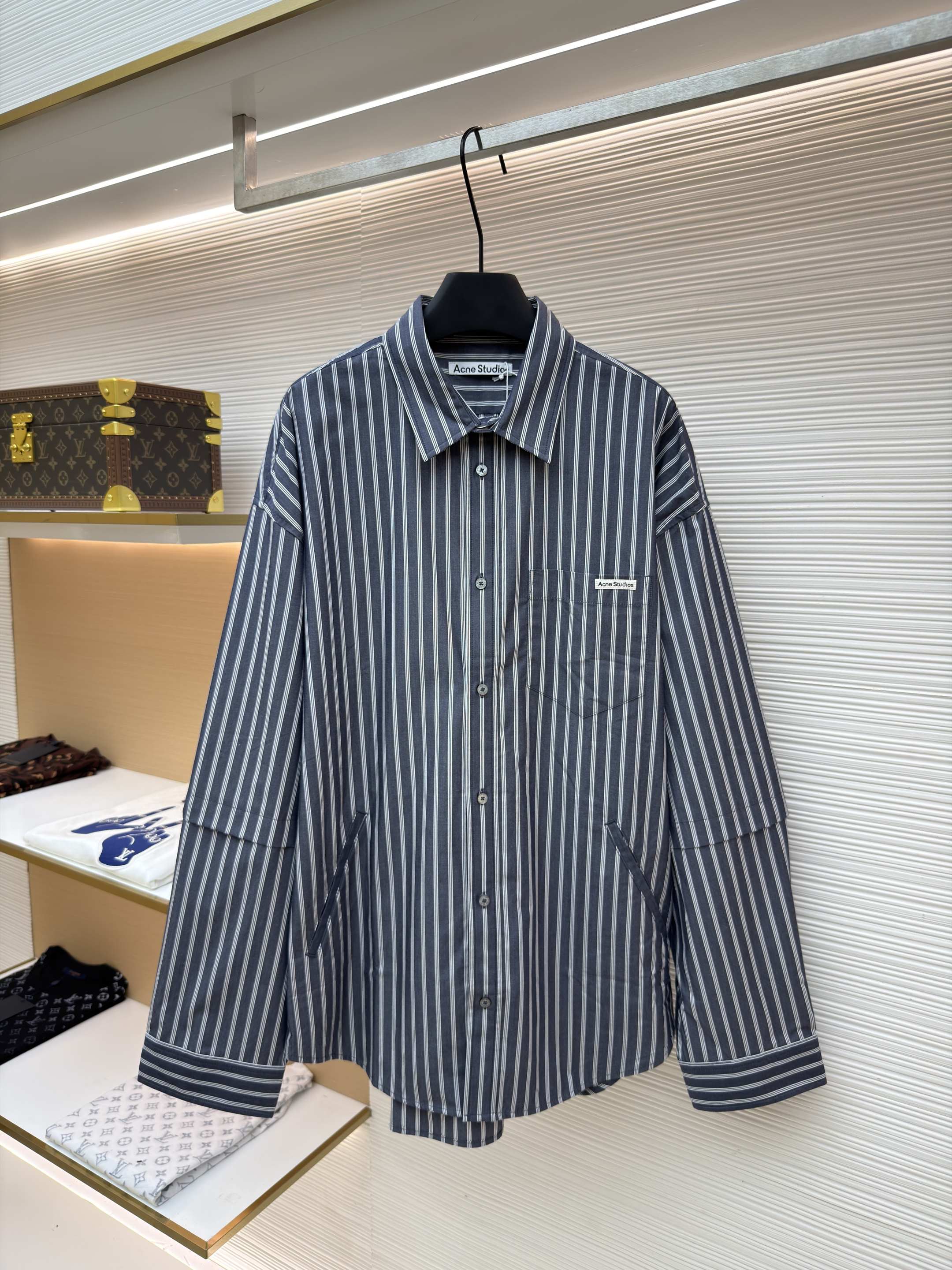 Acne Studios 徽标双袖条纹衬衫 外套 长袖 灰色 B0