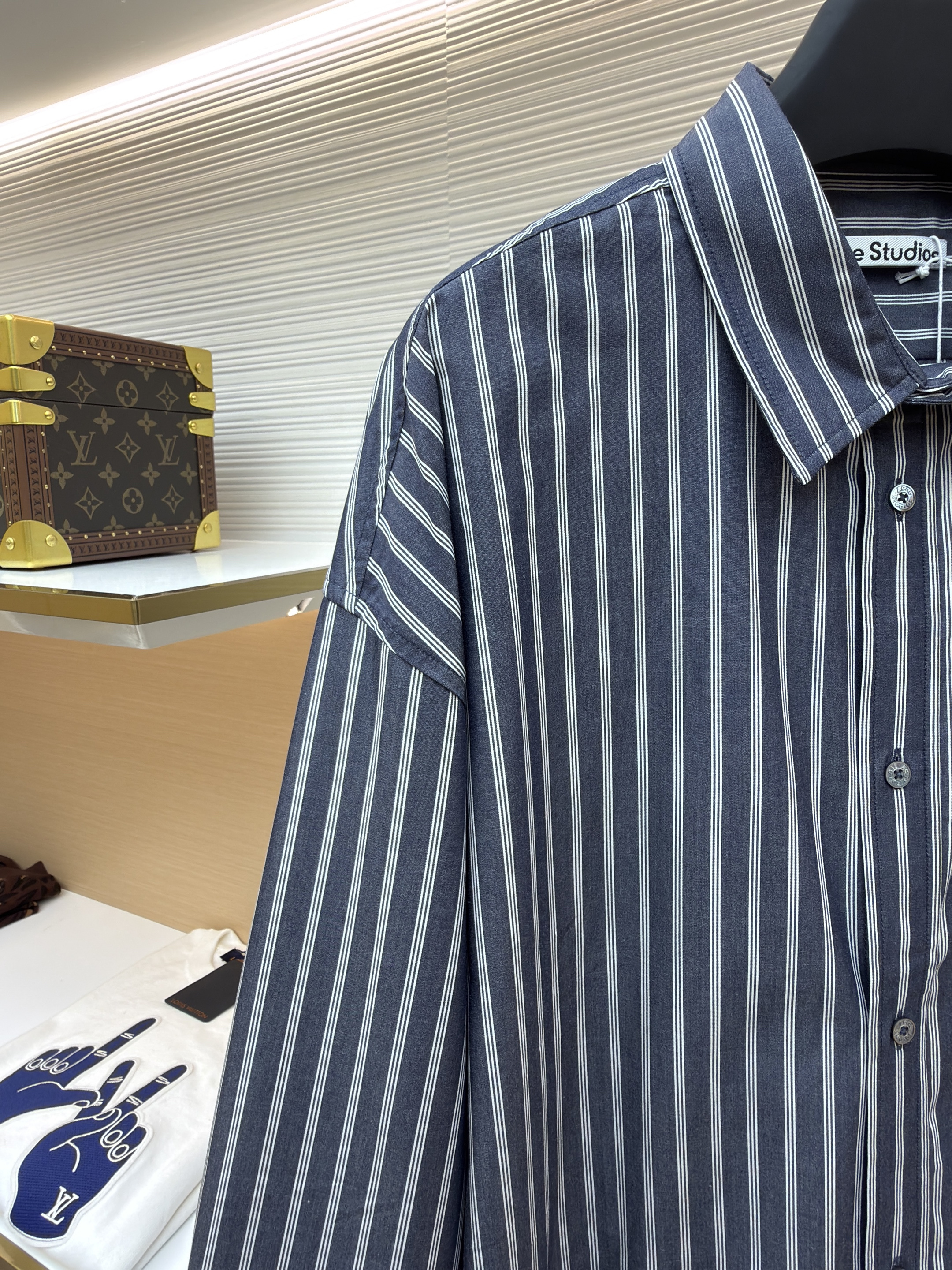 Acne Studios 徽标双袖条纹衬衫 外套 长袖 灰色 B0