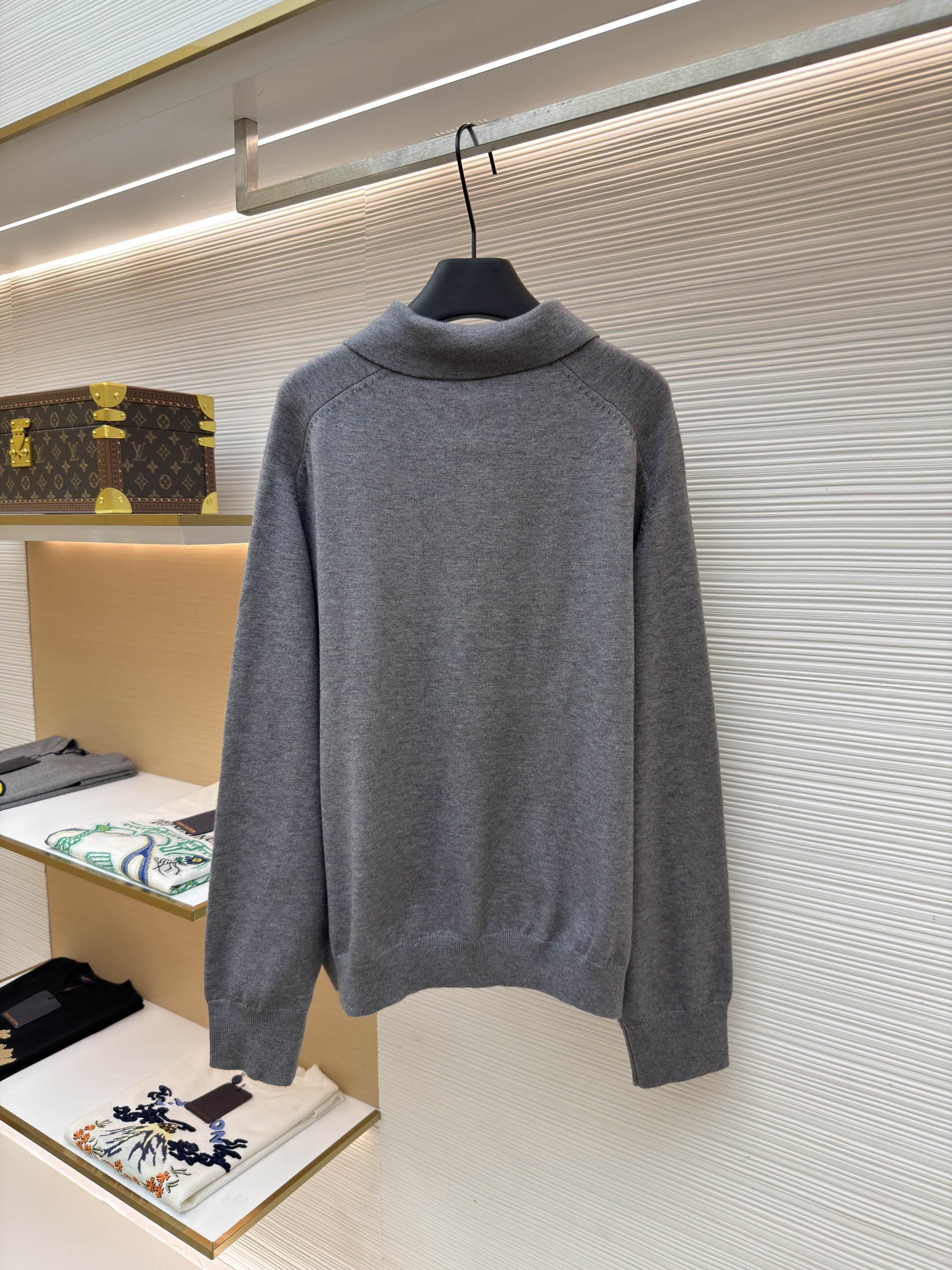 Acne Studios 徽标刺绣针织Polo衫 毛衣 针织衫 长袖 灰色 A7