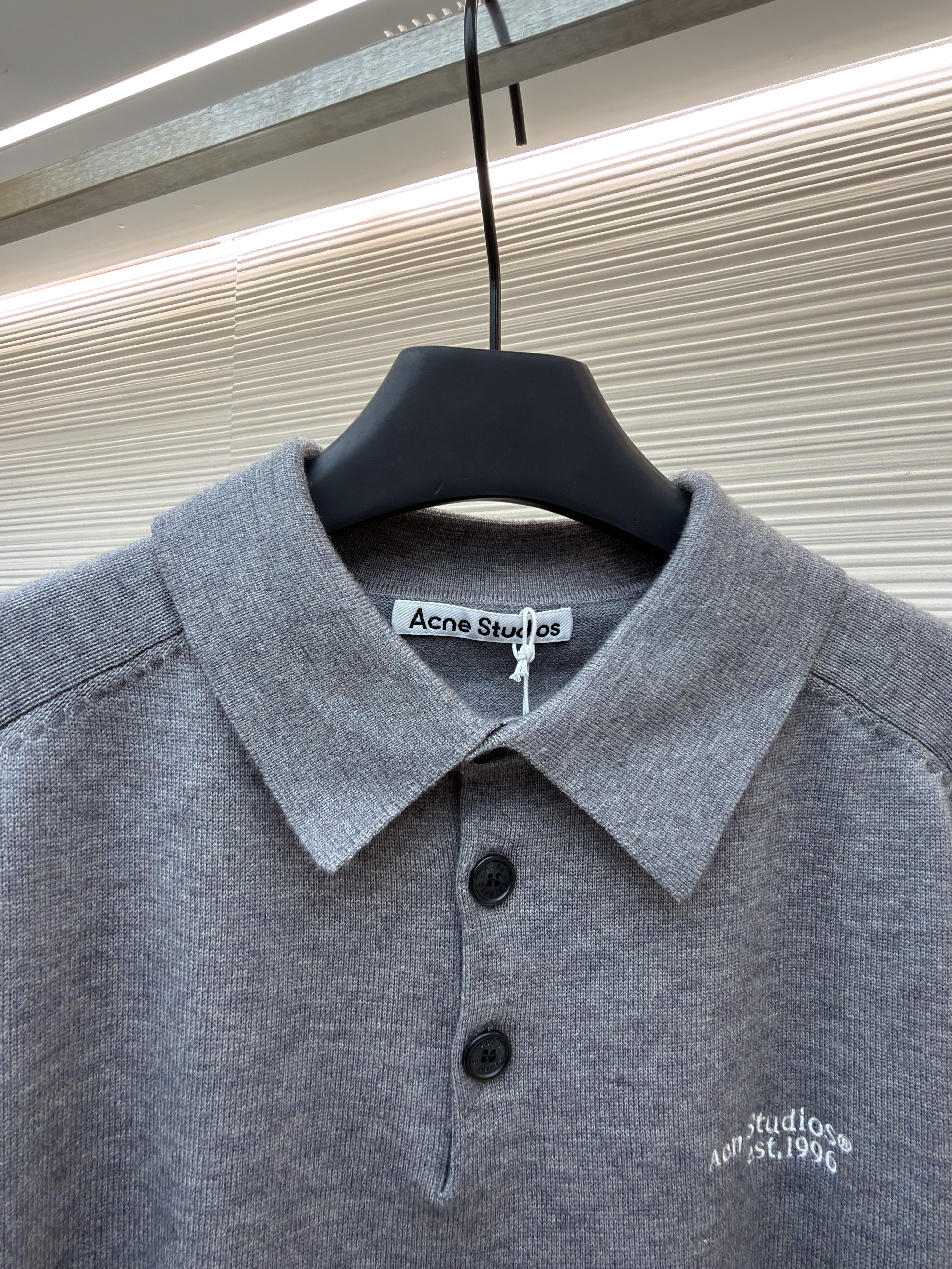 Acne Studios 徽标刺绣针织Polo衫 毛衣 针织衫 长袖 灰色 A7