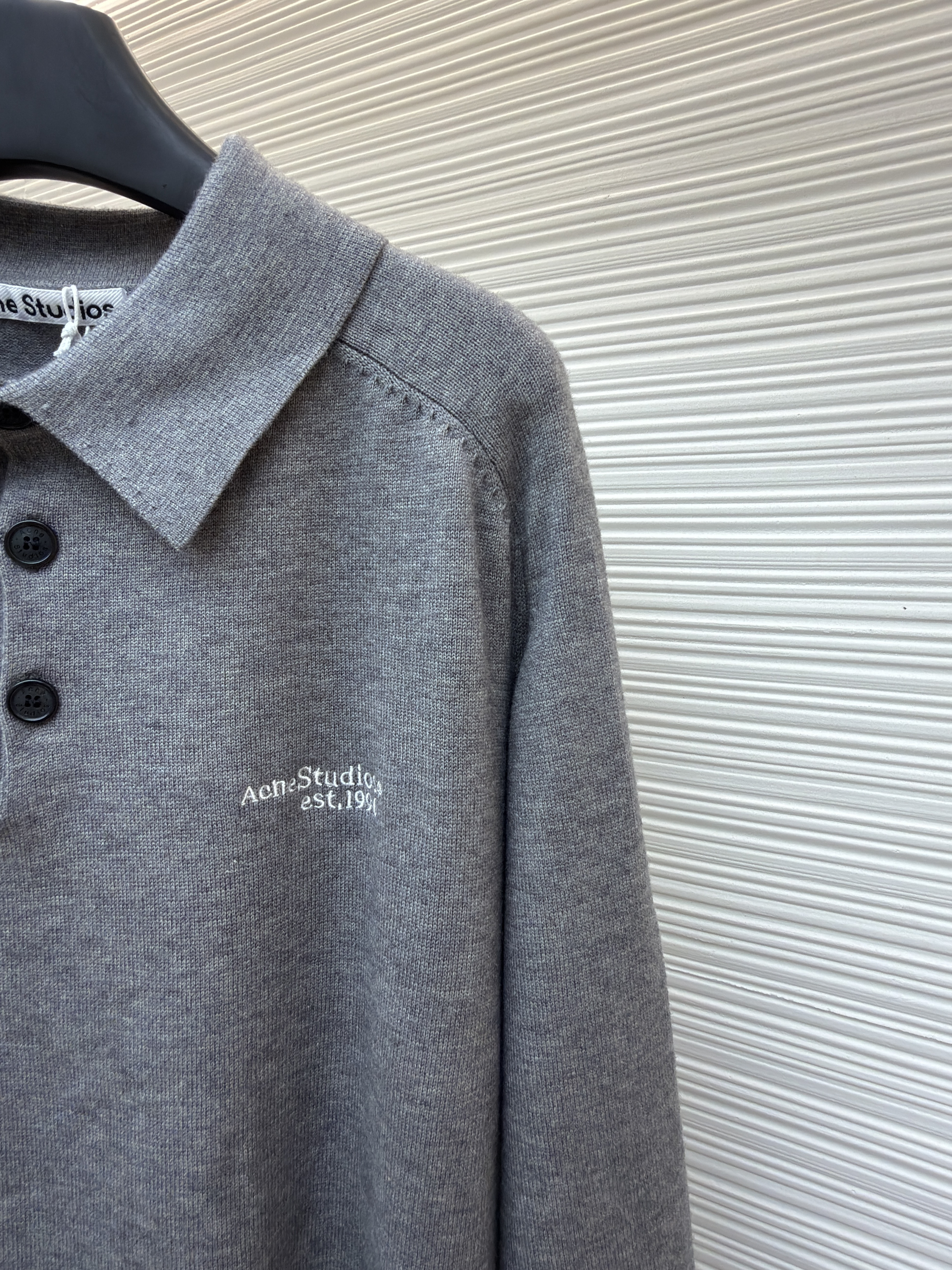 Acne Studios 徽标刺绣针织Polo衫 毛衣 针织衫 长袖 灰色 A7