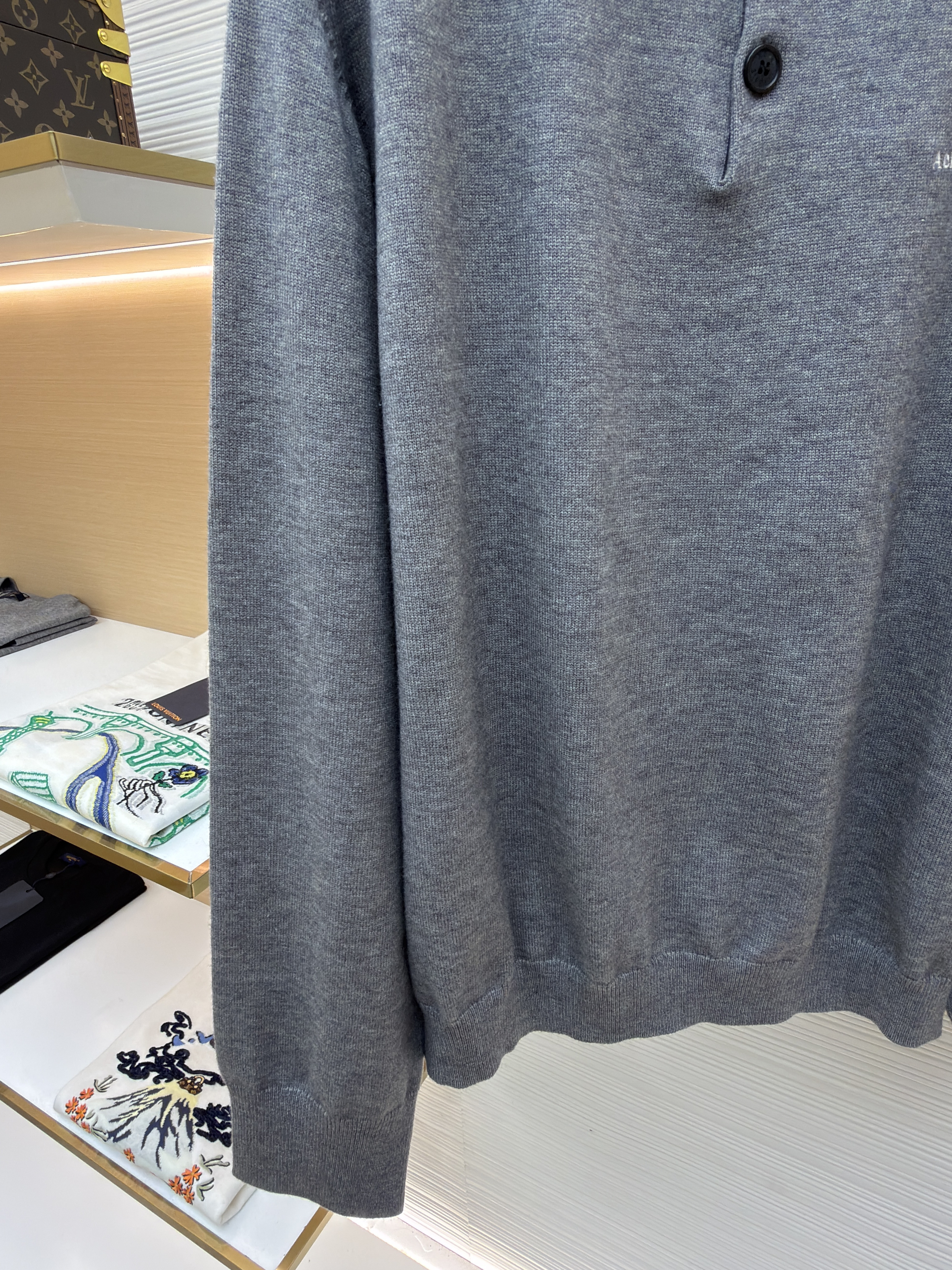 Acne Studios 徽标刺绣针织Polo衫 毛衣 针织衫 长袖 灰色 A7