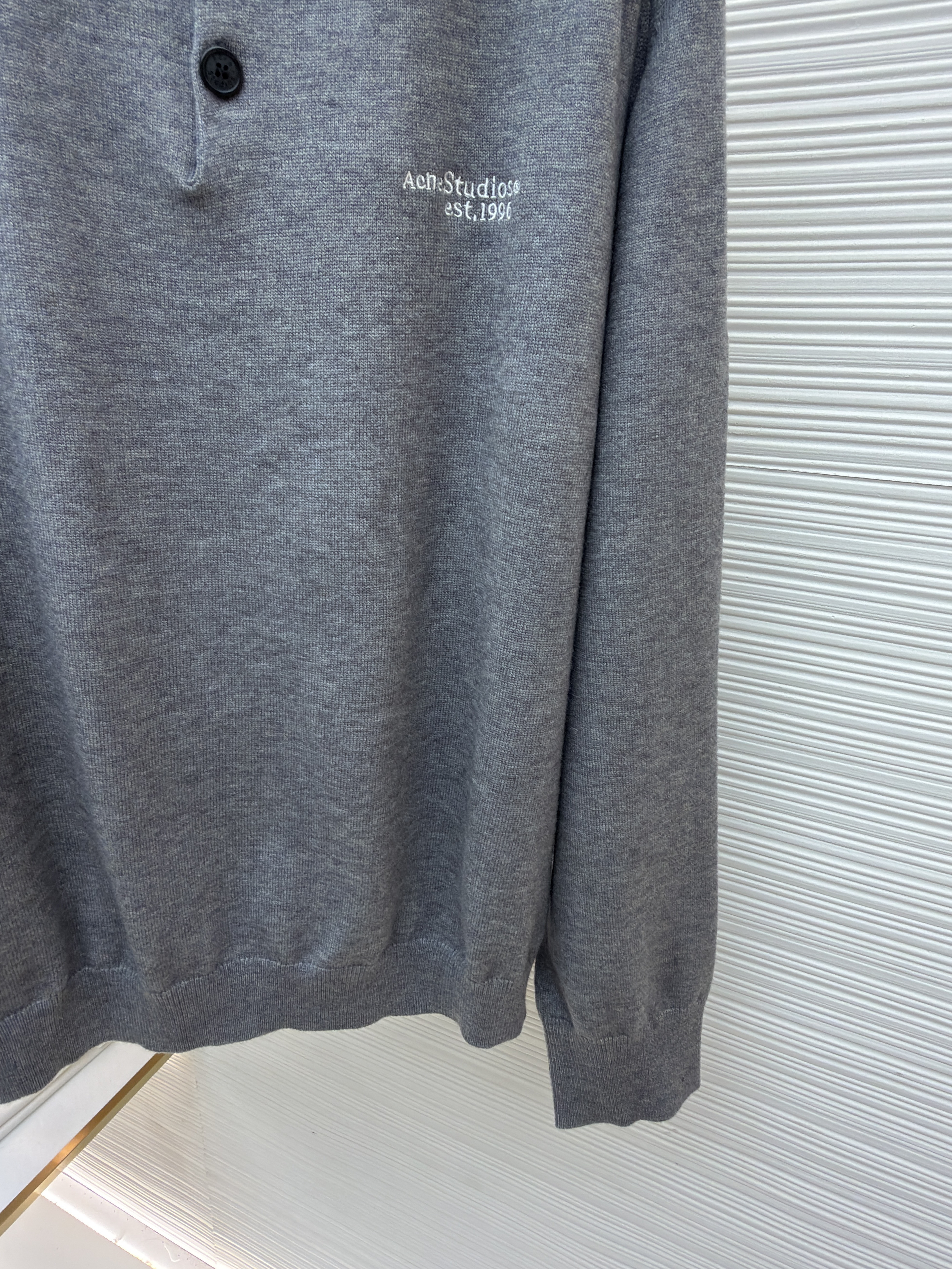 Acne Studios 徽标刺绣针织Polo衫 毛衣 针织衫 长袖 灰色 A7
