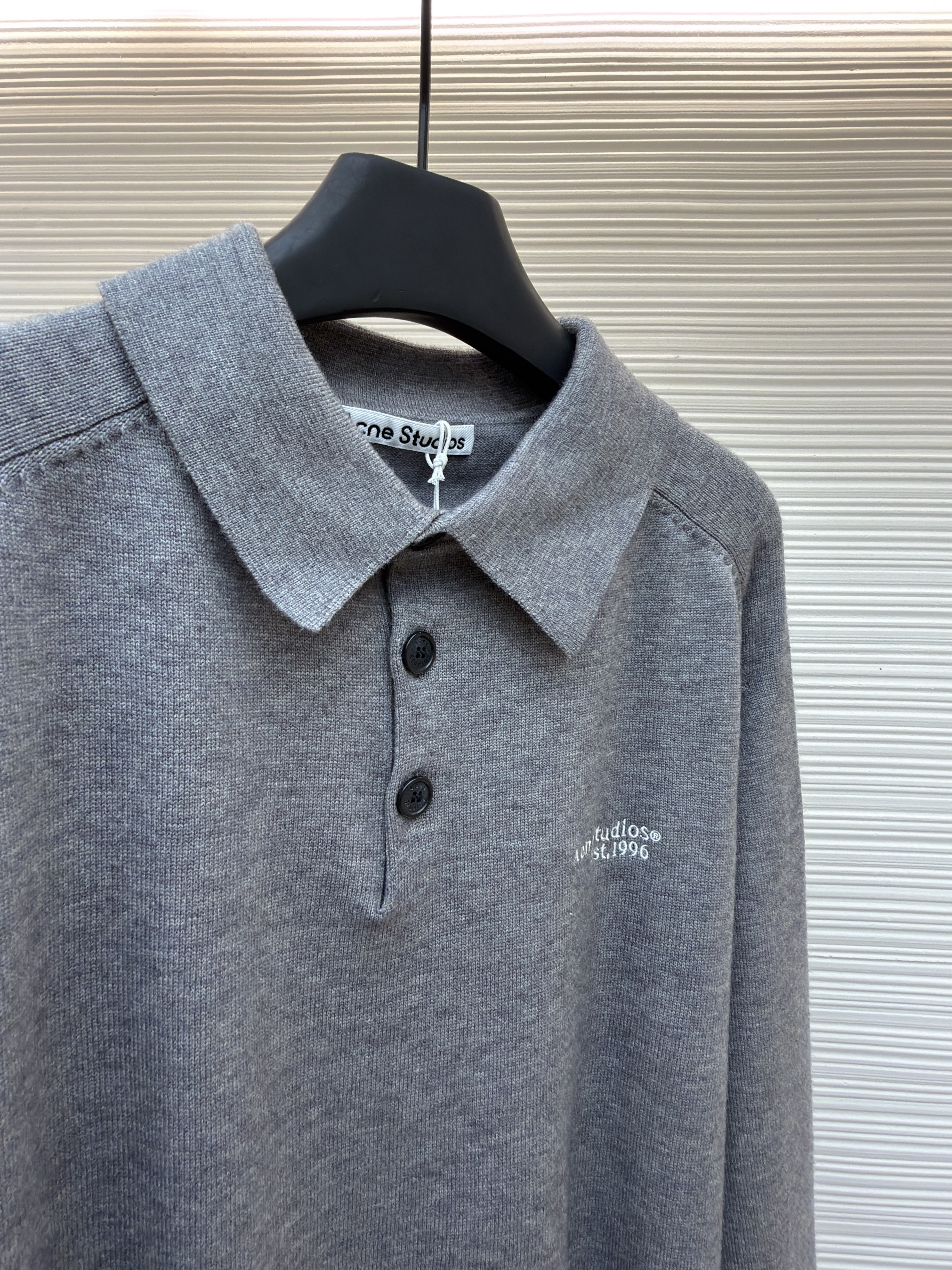 Acne Studios 徽标刺绣针织Polo衫 毛衣 针织衫 长袖 灰色 A7
