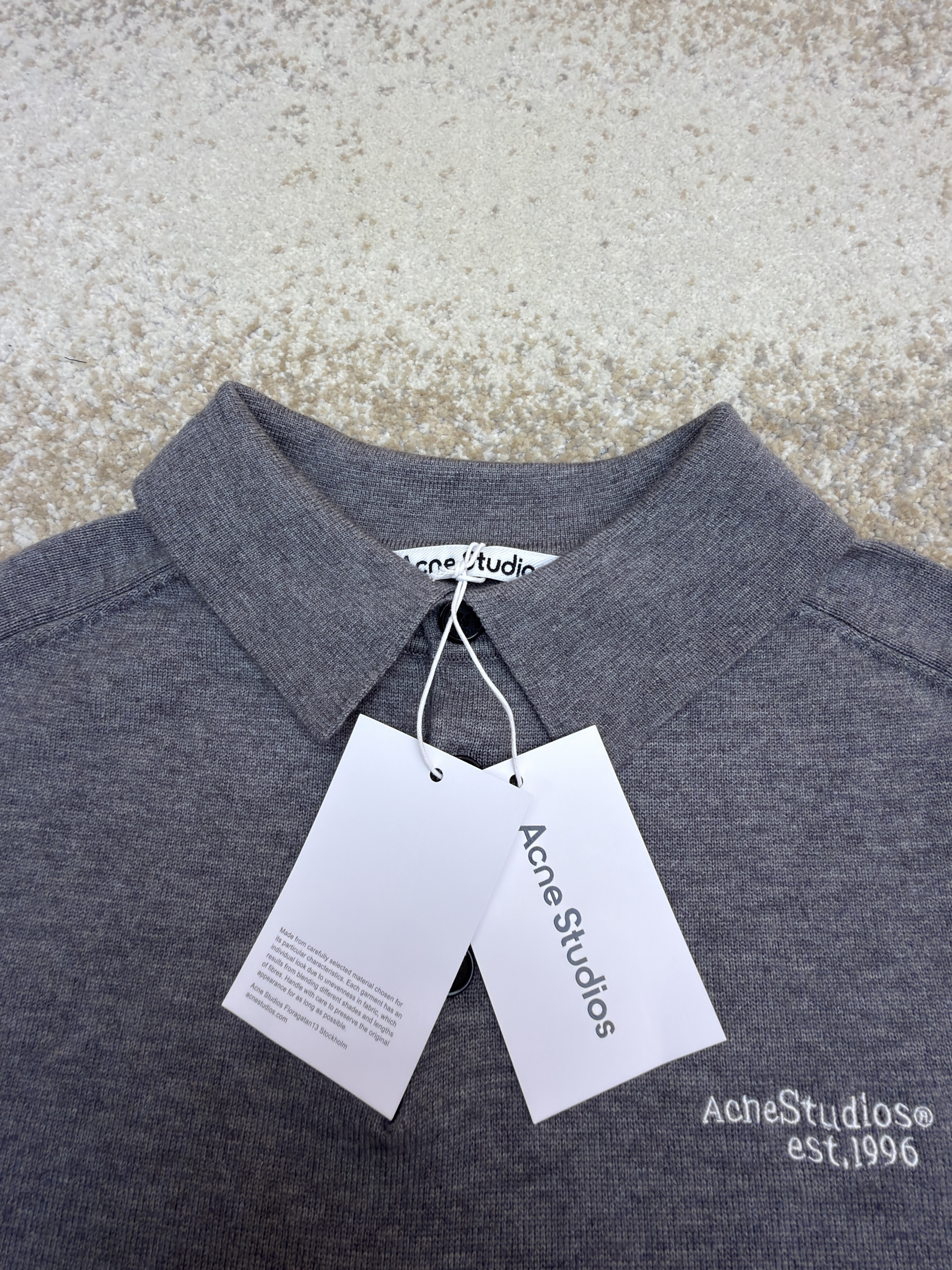Acne Studios 徽标刺绣针织Polo衫 毛衣 针织衫 长袖 灰色 A7
