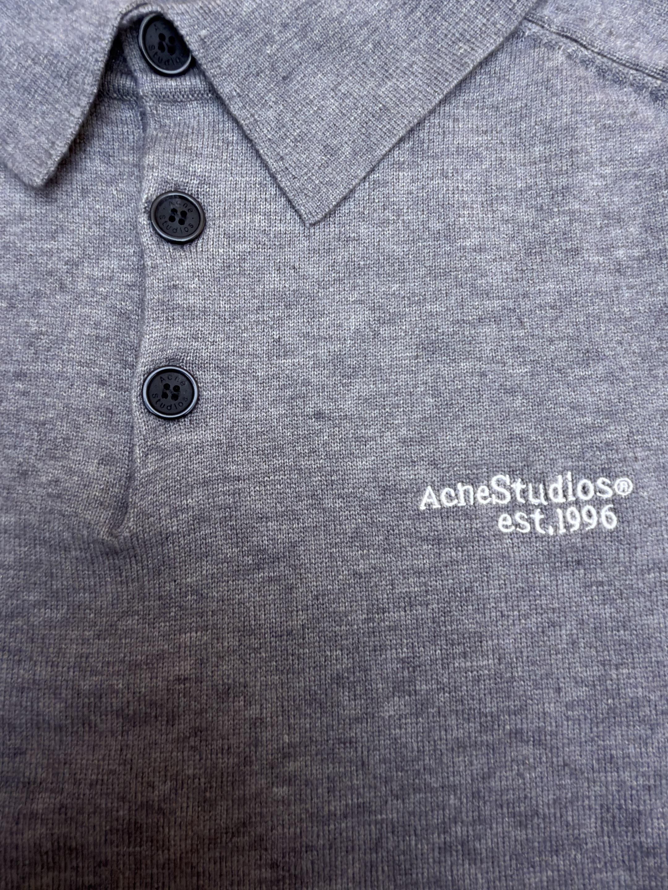 Acne Studios 徽标刺绣针织Polo衫 毛衣 针织衫 长袖 灰色 A7
