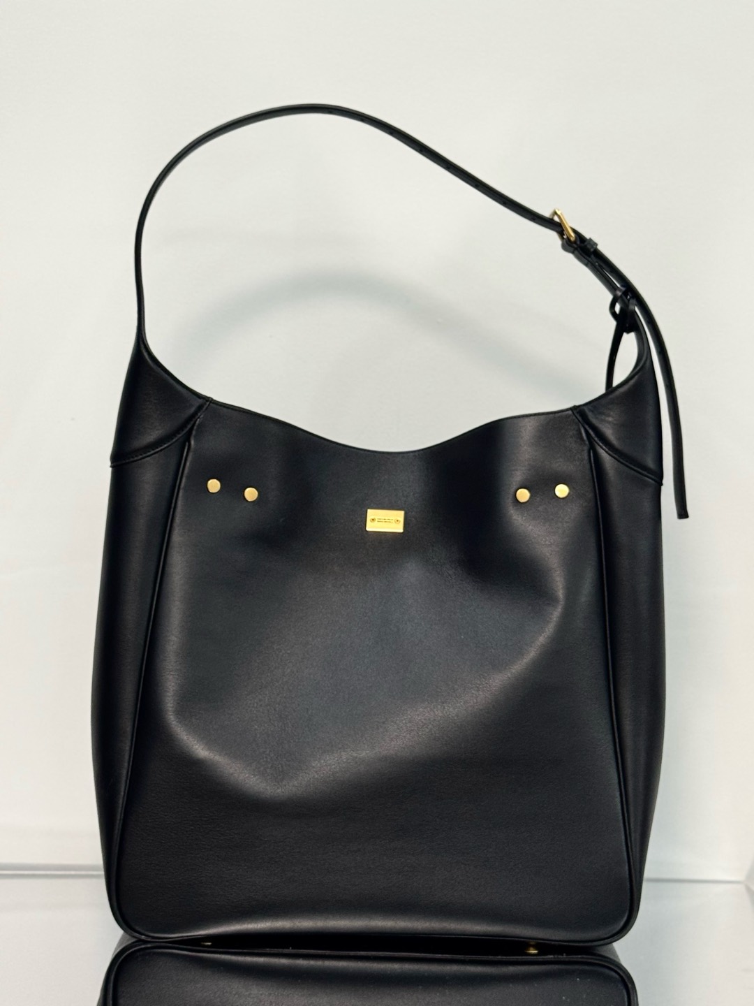 43CM/25CM  金扣 巴黎世家 单肩斜跨 Balenciag Bel Air  (Crossbody/Shoulder) Cowhide hobo– Black  