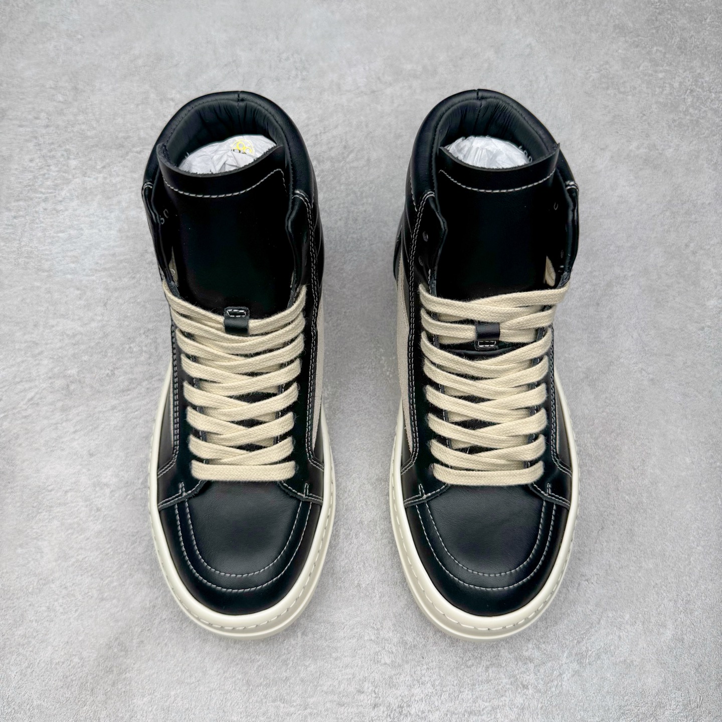 RICK OWENS RO 圆头 高筒  板鞋 休闲鞋 波鞋 男鞋    小牛皮 光滑皮 黑色RU02D6896LCOLVS-911