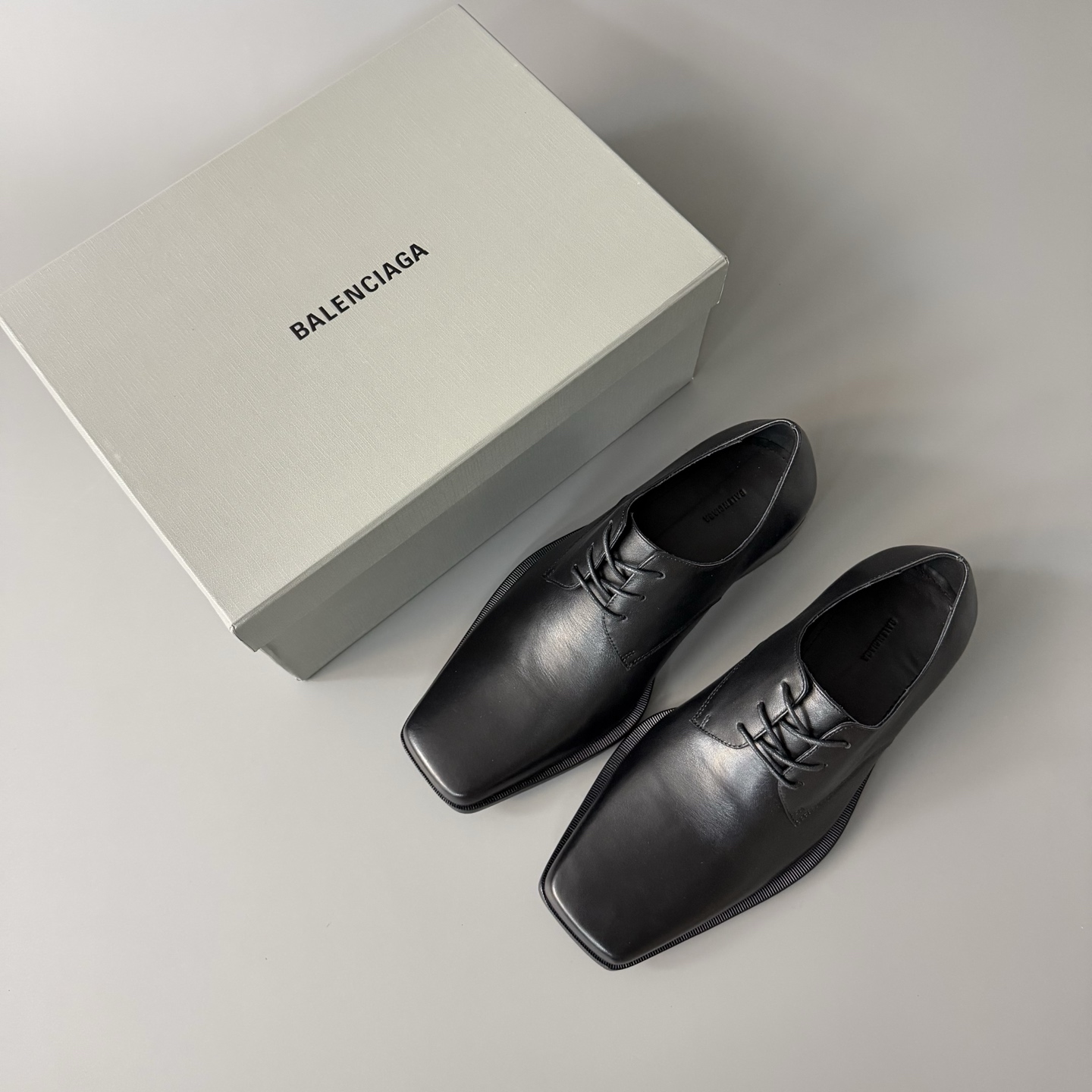 Balenciaga  巴黎世家 Concorde   亮面小牛皮 方头 系带 德比鞋 正装皮鞋 黑色C0-844961WB7231810