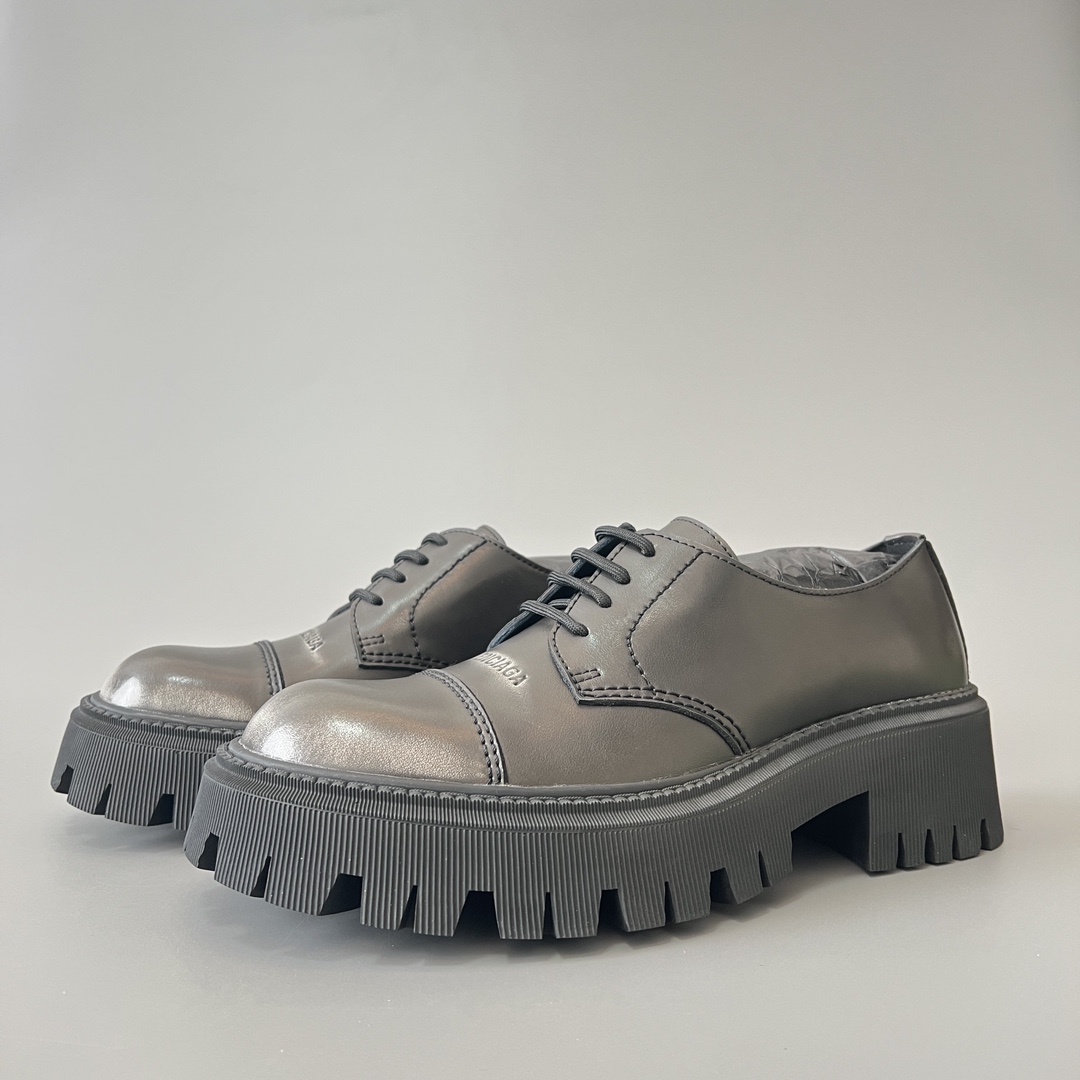 Balenciaga  巴黎世家 Tractor  亚光面 牛皮  擦色 德比 皮鞋 黑色 C0