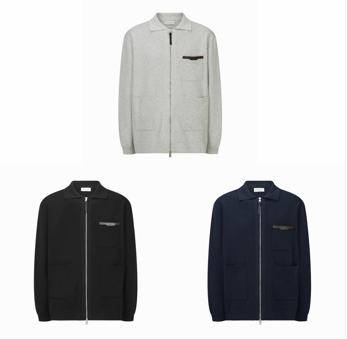 Moncler 蒙口 皮革口袋标识拉链针织外套 针织衫 长袖 秋冬 藏蓝色 黑色 灰色 B5