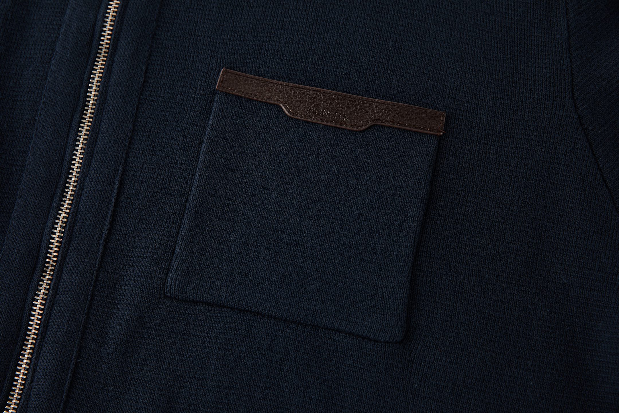Moncler 蒙口 皮革口袋标识拉链针织外套 针织衫 长袖 秋冬 藏蓝色 黑色 灰色 B5