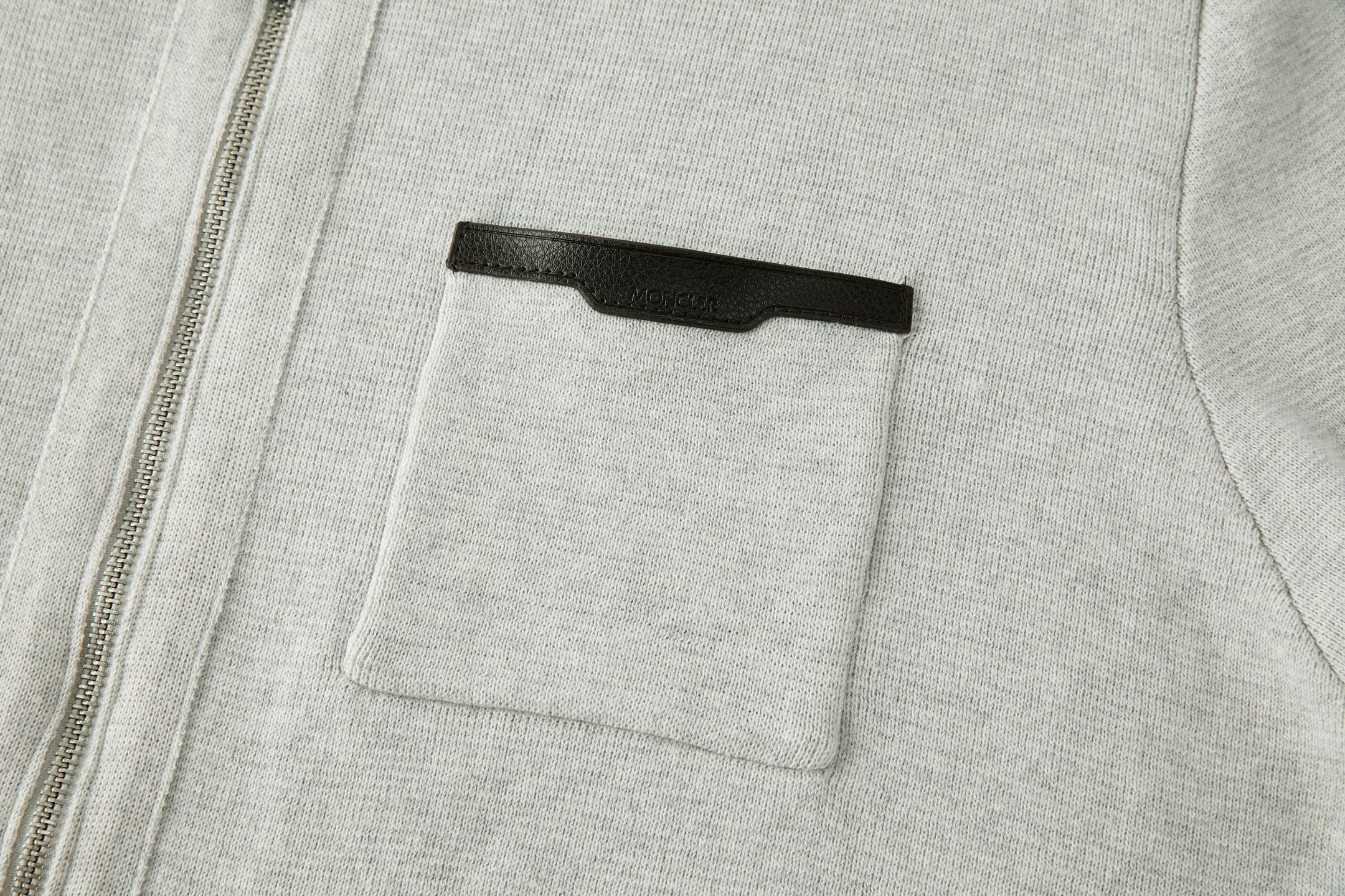 Moncler 蒙口 皮革口袋标识拉链针织外套 针织衫 长袖 秋冬 藏蓝色 黑色 灰色 B5