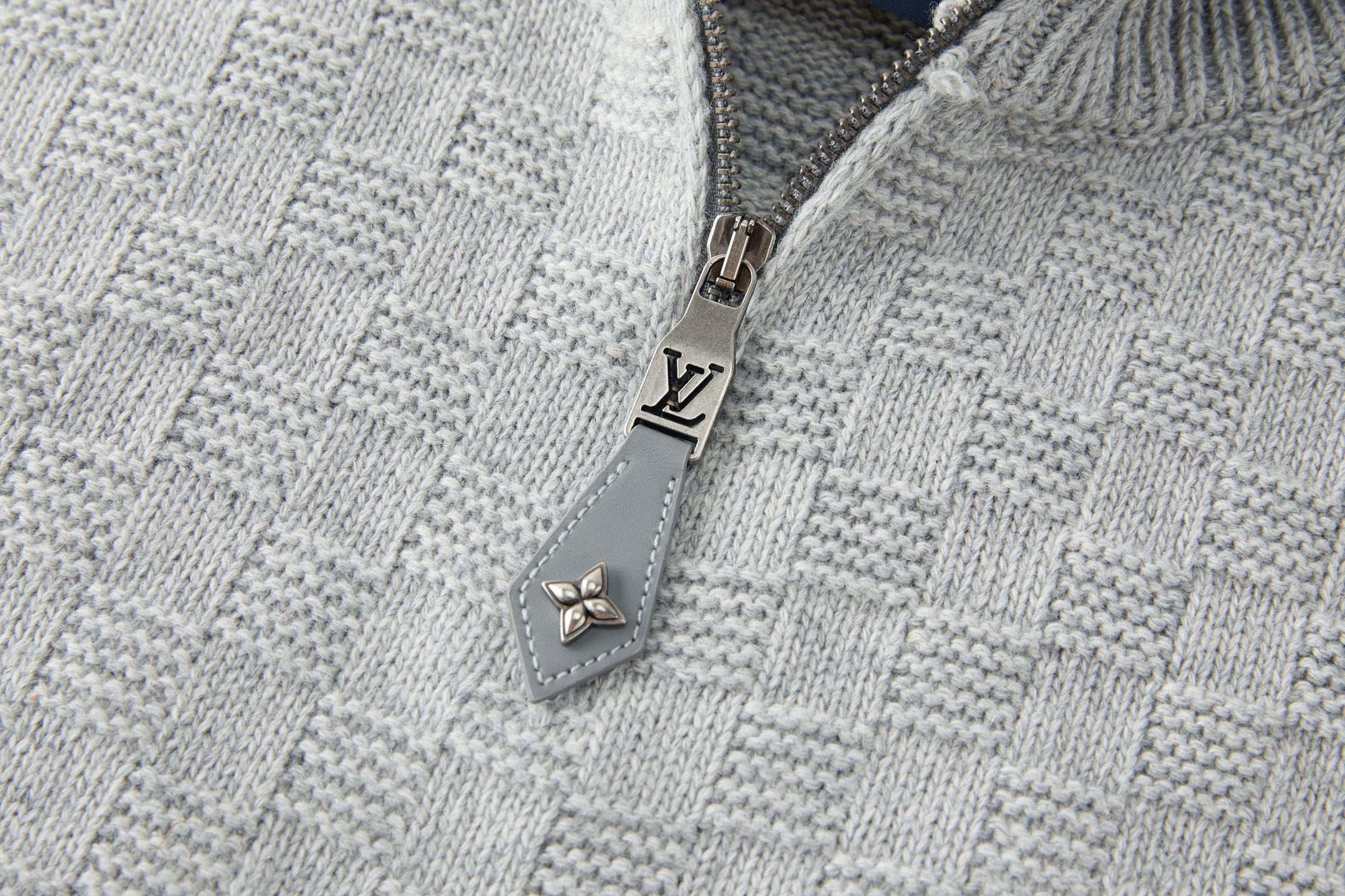 LOUIS VUITTON 路易威登 棋盘格半拉链高领毛衣 针织衫 外套 灰色 藏蓝色 B0 