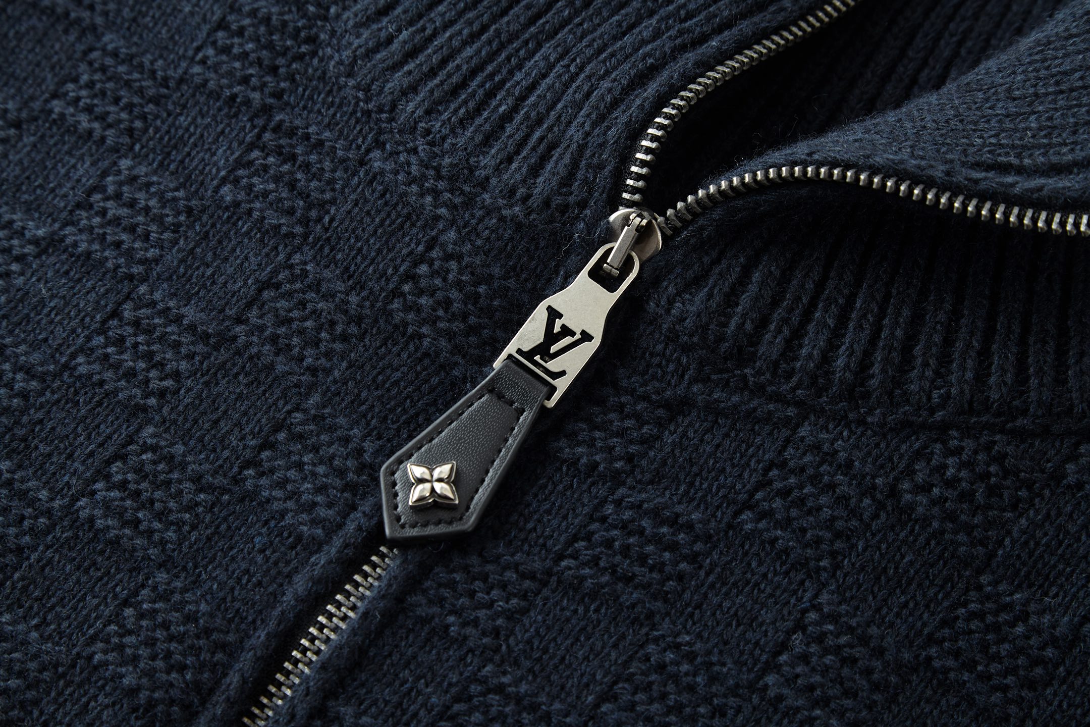 LOUIS VUITTON 路易威登 棋盘格半拉链高领毛衣 针织衫 外套 灰色 藏蓝色 B0 