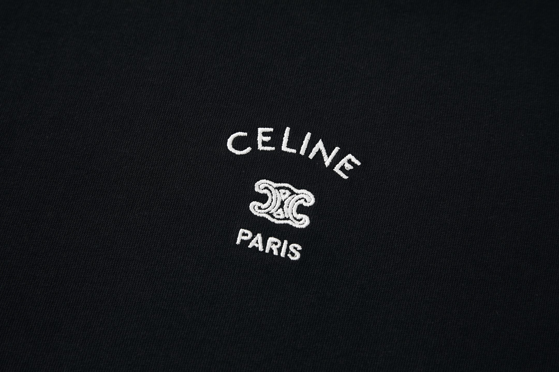 CELINE 刺绣标识圆领T恤 打底衫 长袖 黑色 A2