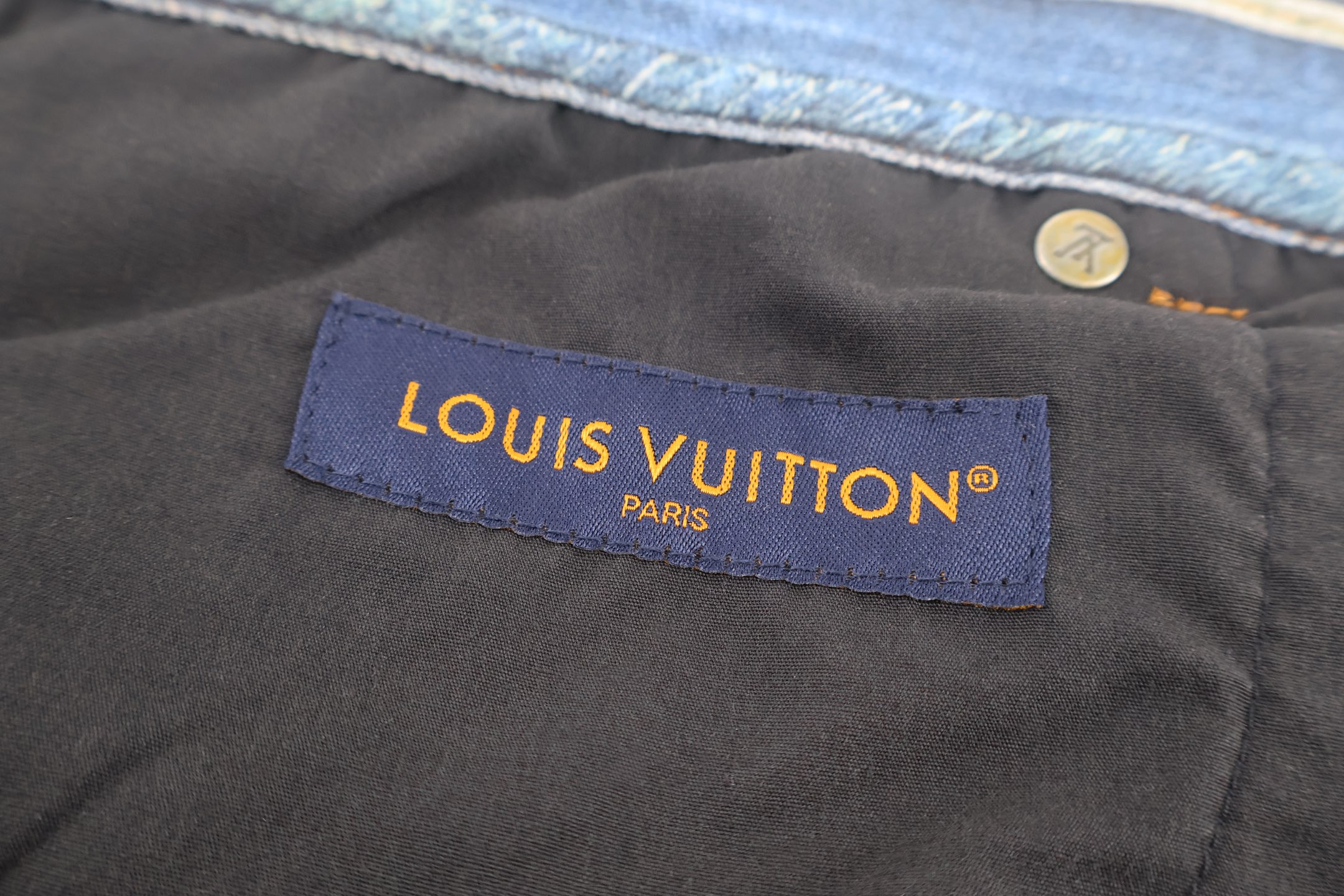 LOUIS VUITTON 路易威登 LV 老花拼接条纹牛仔短裤 休闲裤 裤子 蓝色 B0
