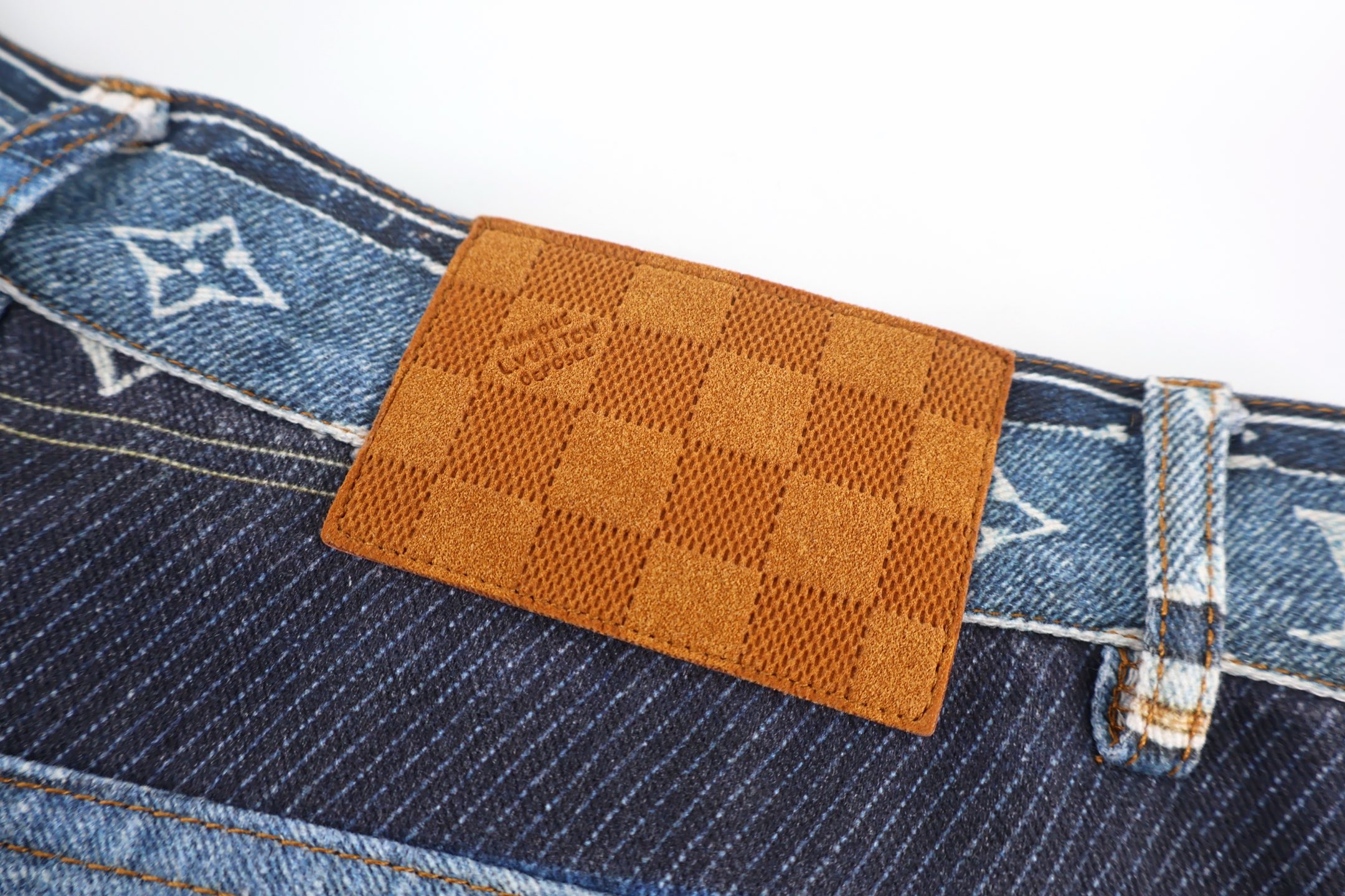 LOUIS VUITTON 路易威登 LV 老花拼接条纹牛仔短裤 休闲裤 裤子 蓝色 B0
