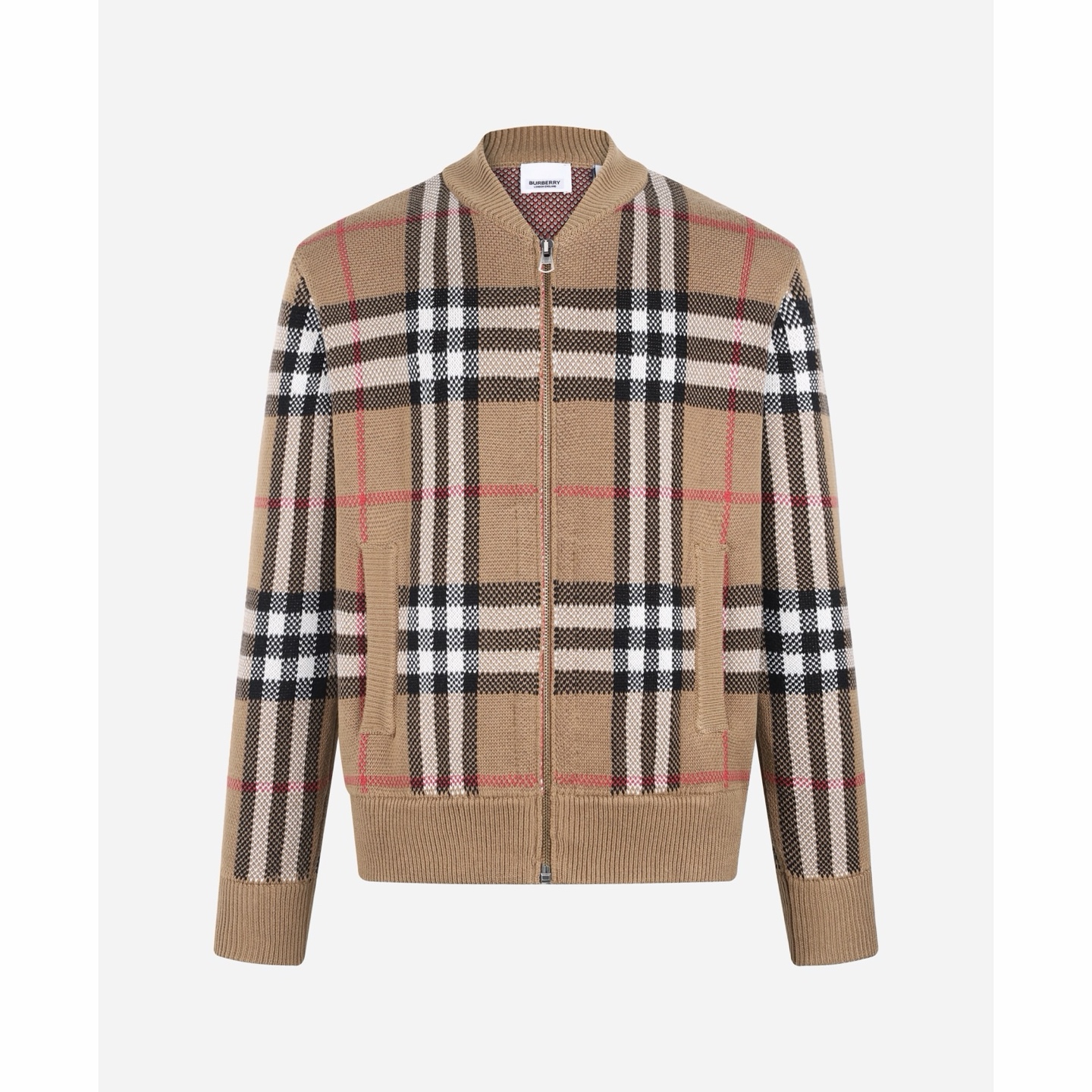 Burberry 巴宝莉 格纹标识拉链针织毛衣 夹克 针织衫 长袖 外套 棕色 B5
