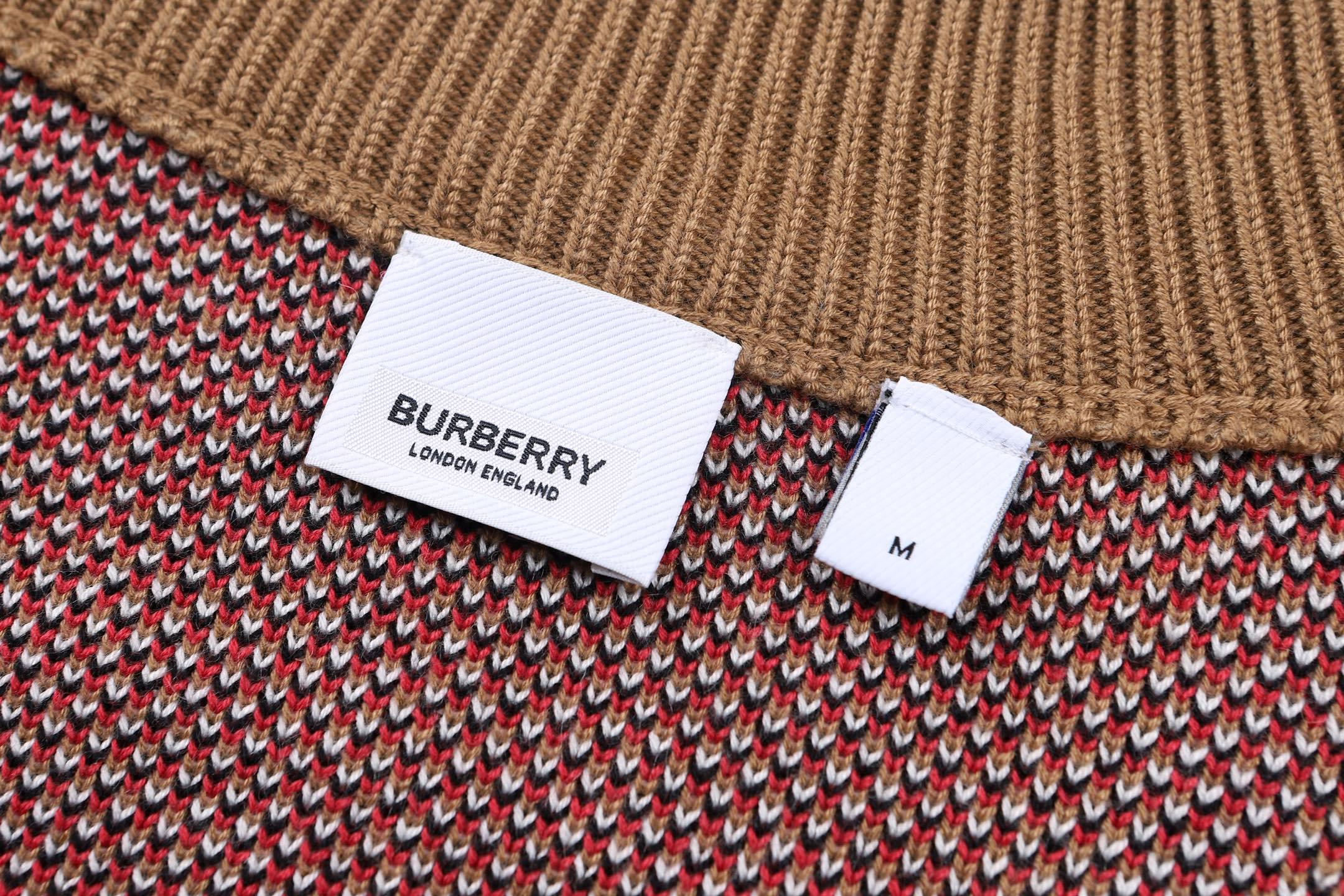 Burberry 巴宝莉 格纹标识拉链针织毛衣 夹克 针织衫 长袖 外套 棕色 B5