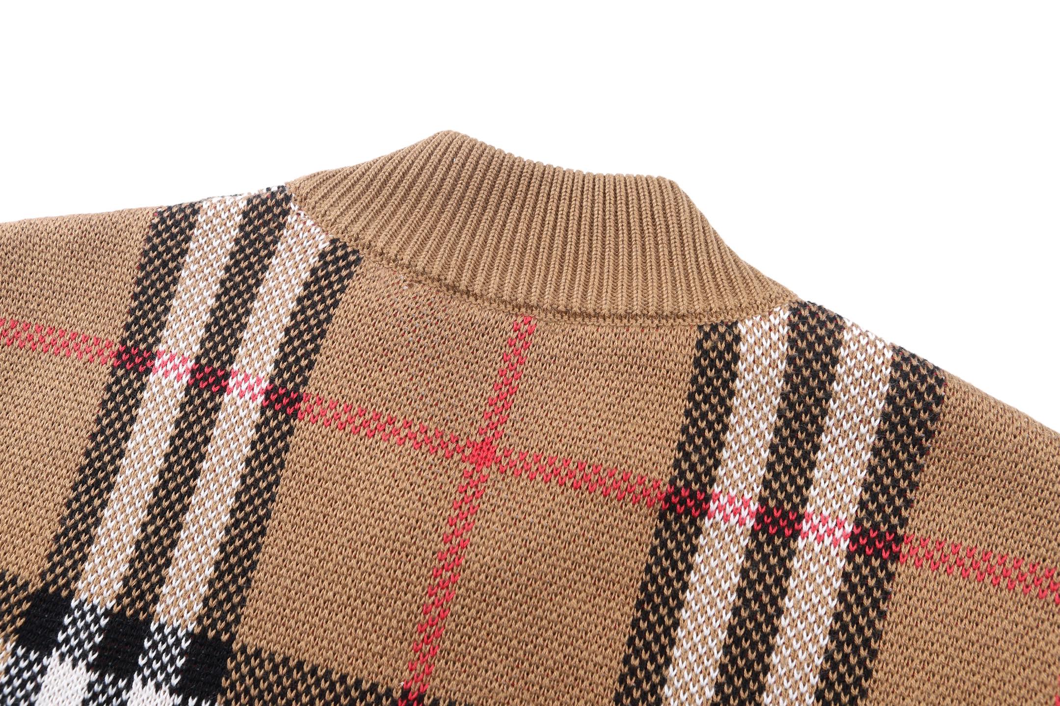 Burberry 巴宝莉 格纹标识拉链针织毛衣 夹克 针织衫 长袖 外套 棕色 B5