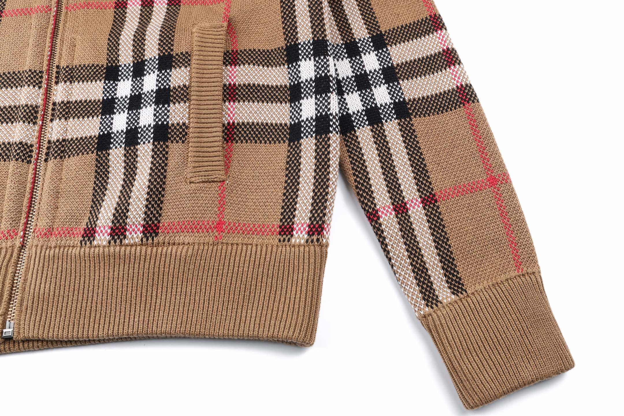 Burberry 巴宝莉 格纹标识拉链针织毛衣 夹克 针织衫 长袖 外套 棕色 B5