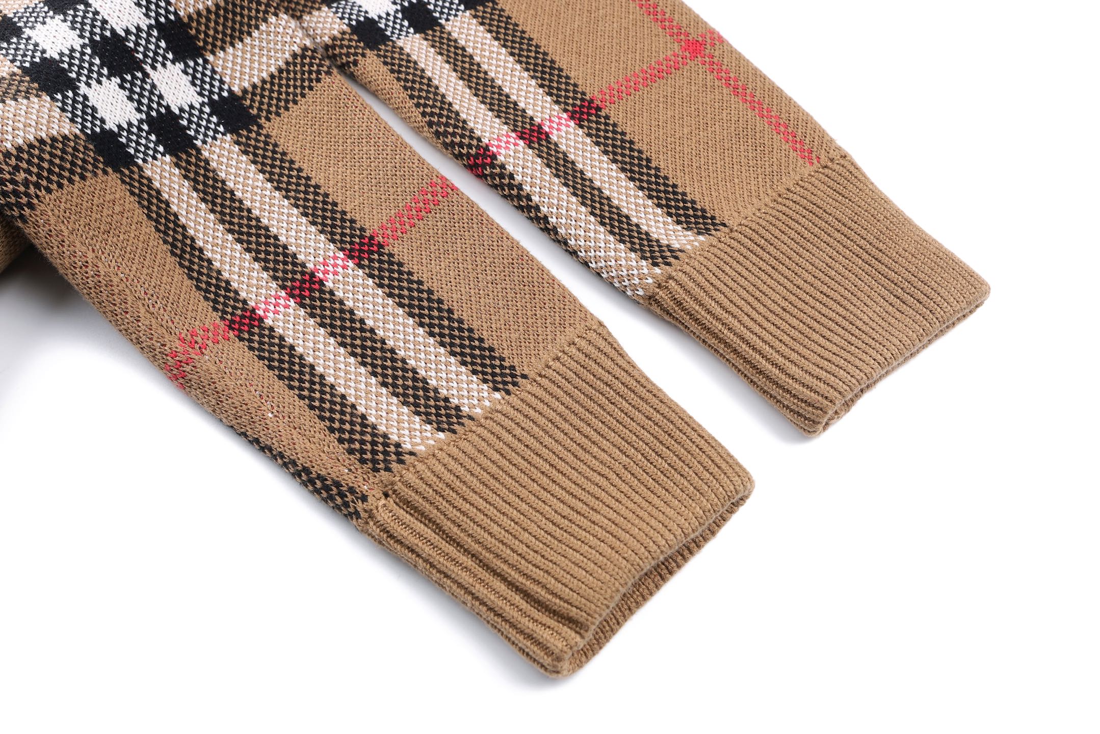 Burberry 巴宝莉 格纹标识拉链针织毛衣 夹克 针织衫 长袖 外套 棕色 B5