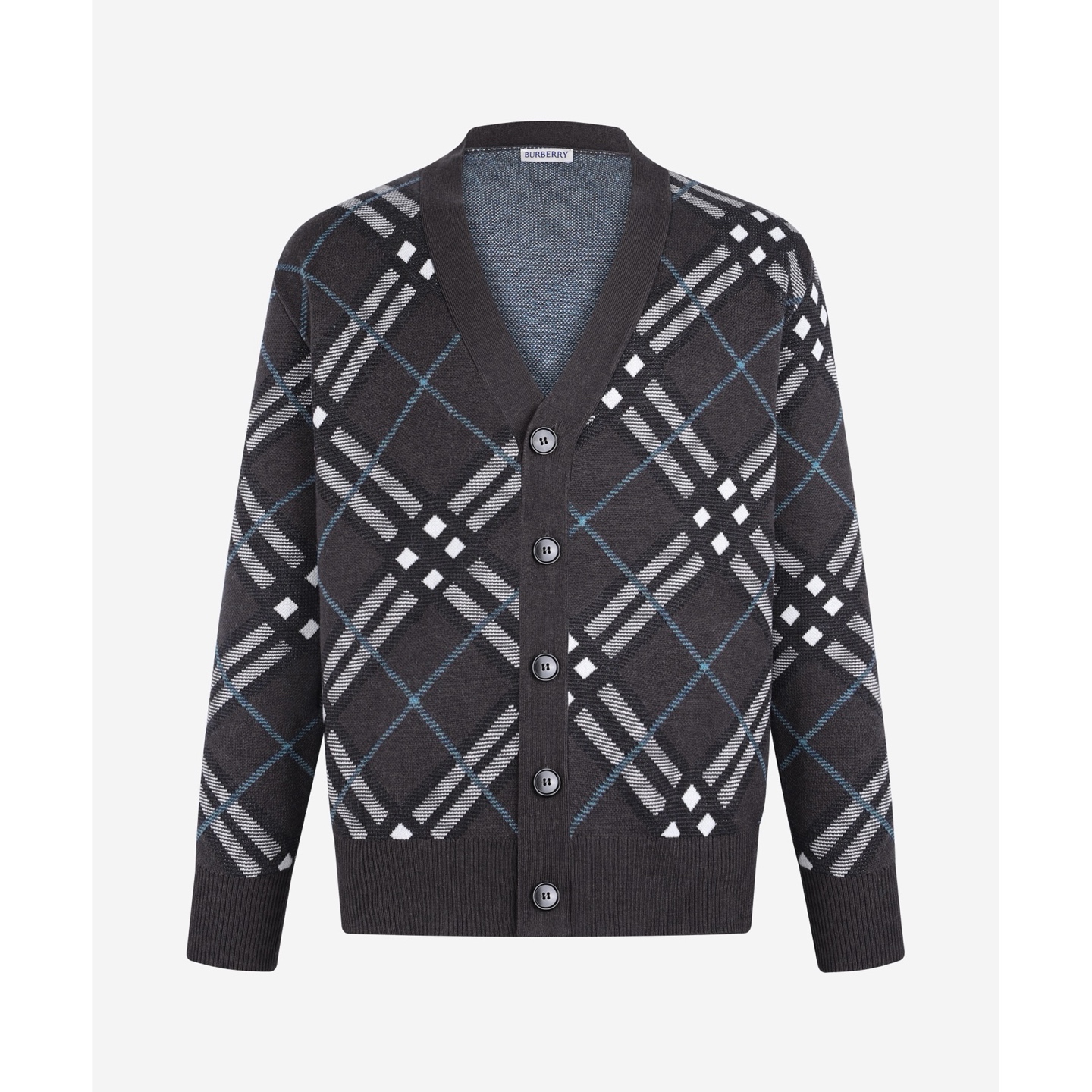 Burberry 巴宝莉 格纹提花针织开衫 毛衣 长袖 外套 灰色 B2
