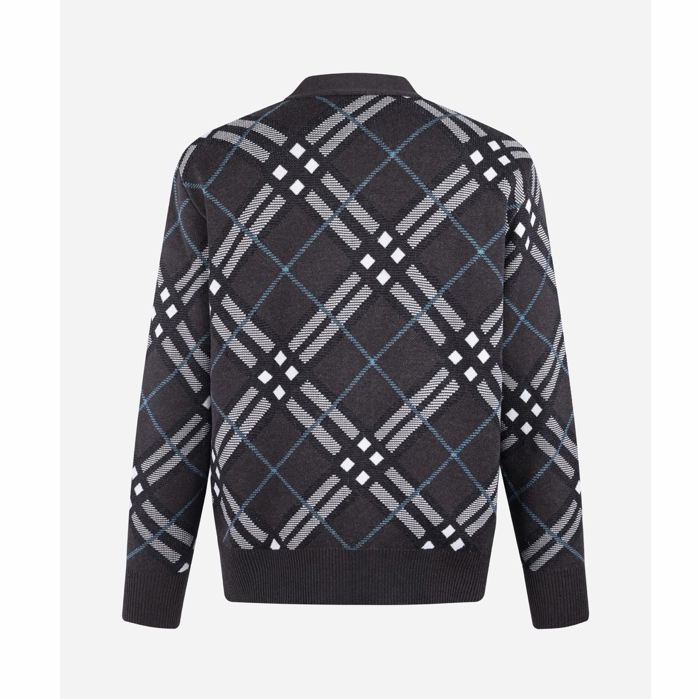 Burberry 巴宝莉 格纹提花针织开衫 毛衣 长袖 外套 灰色 B2