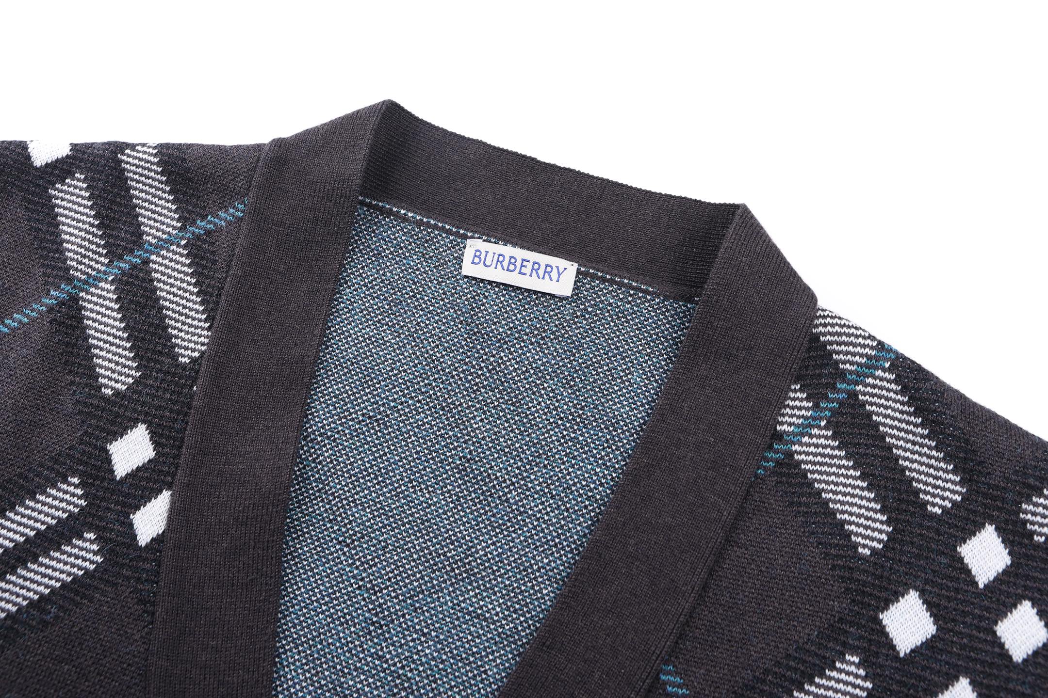 Burberry 巴宝莉 格纹提花针织开衫 毛衣 长袖 外套 灰色 B2