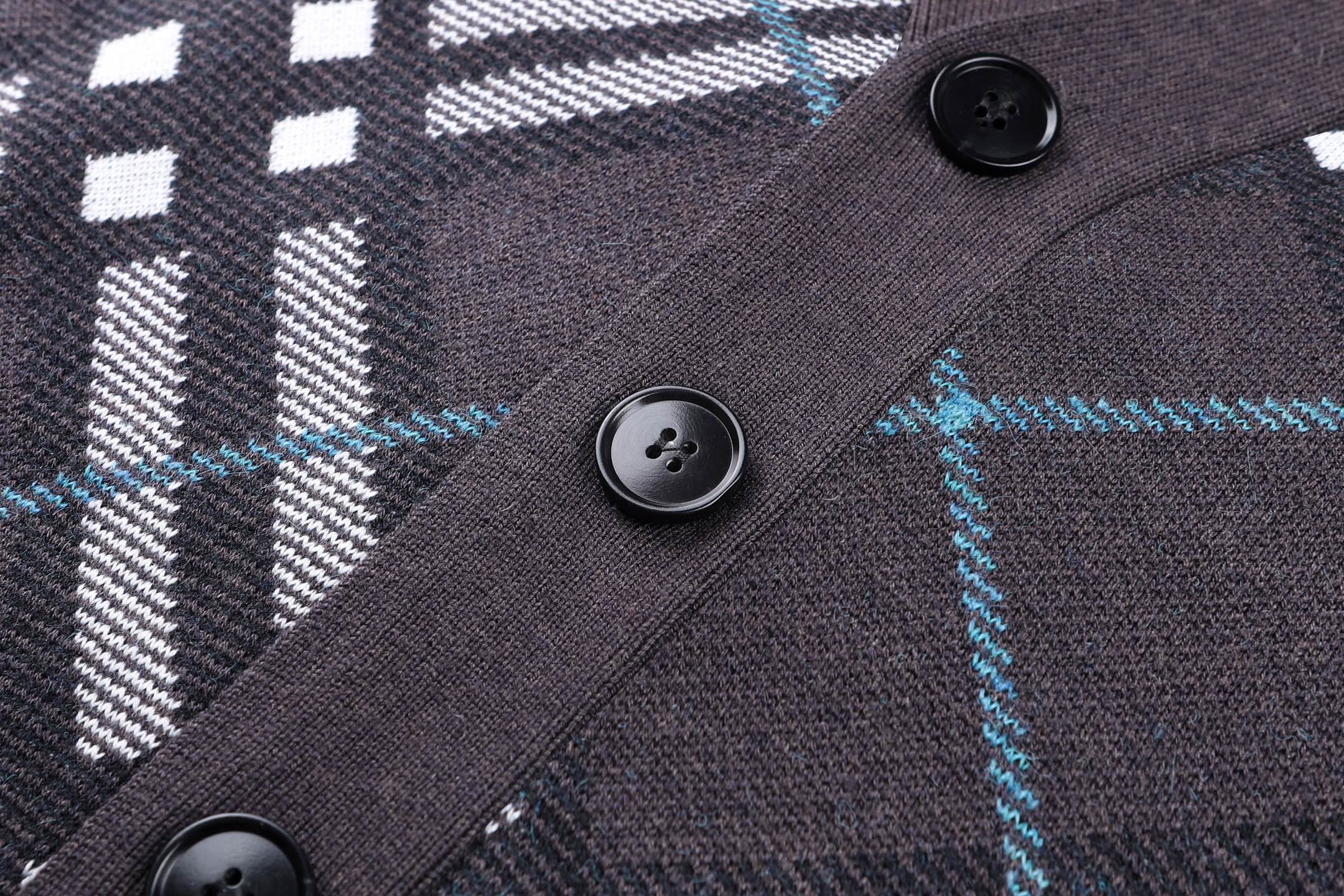 Burberry 巴宝莉 格纹提花针织开衫 毛衣 长袖 外套 灰色 B2