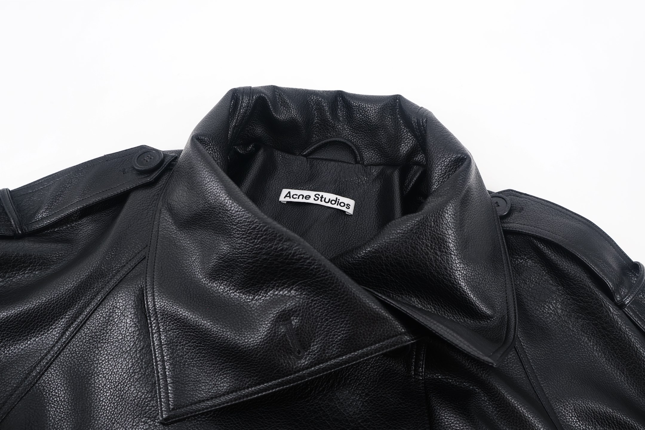 Acne Studios 双排扣立领荔枝纹皮衣 夹克 外套 秋冬 长袖 黑色 C5