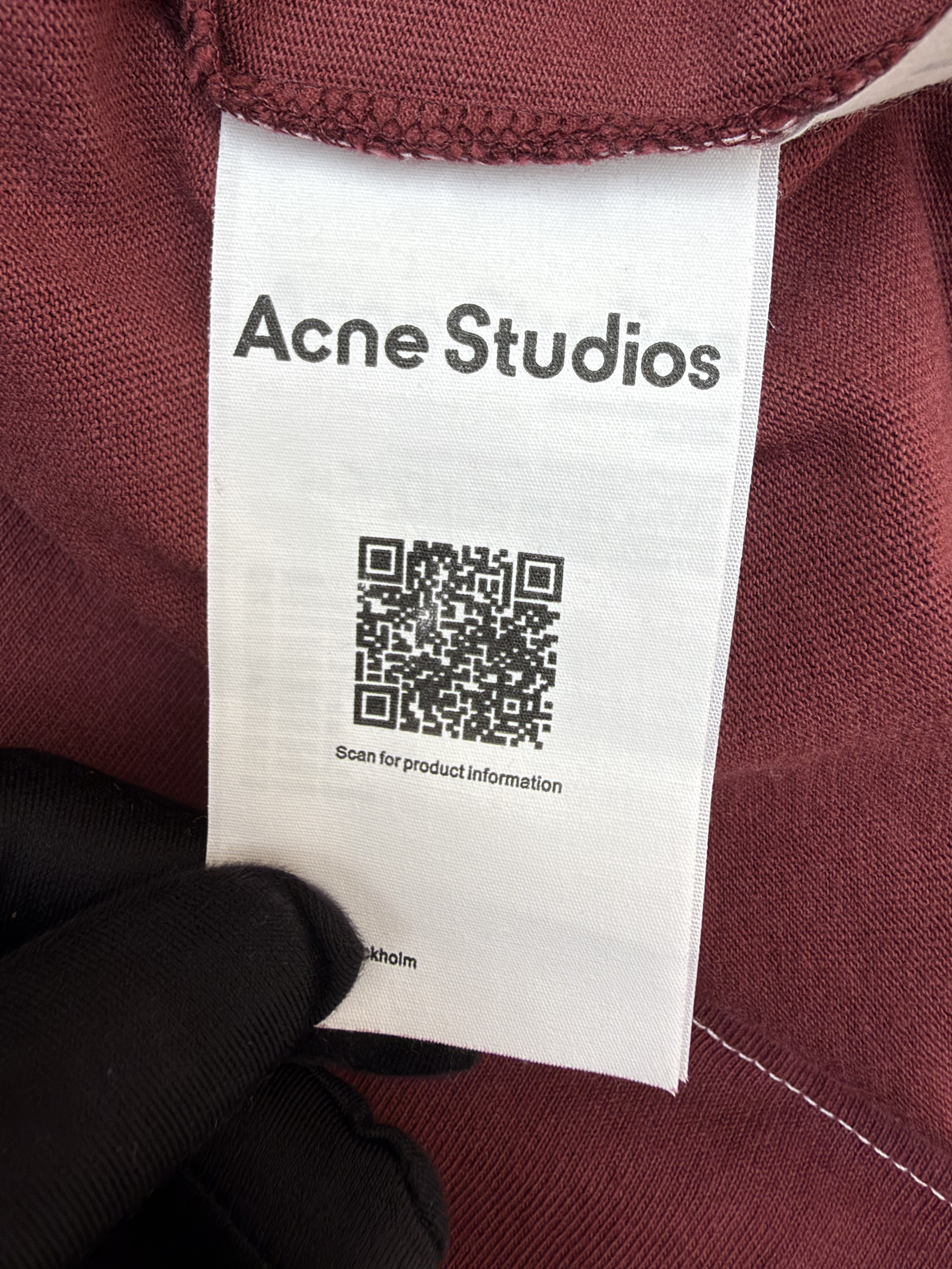Acne Studios 复古做旧数字印花圆领T恤 打底衫 长袖 酒红色 A5 