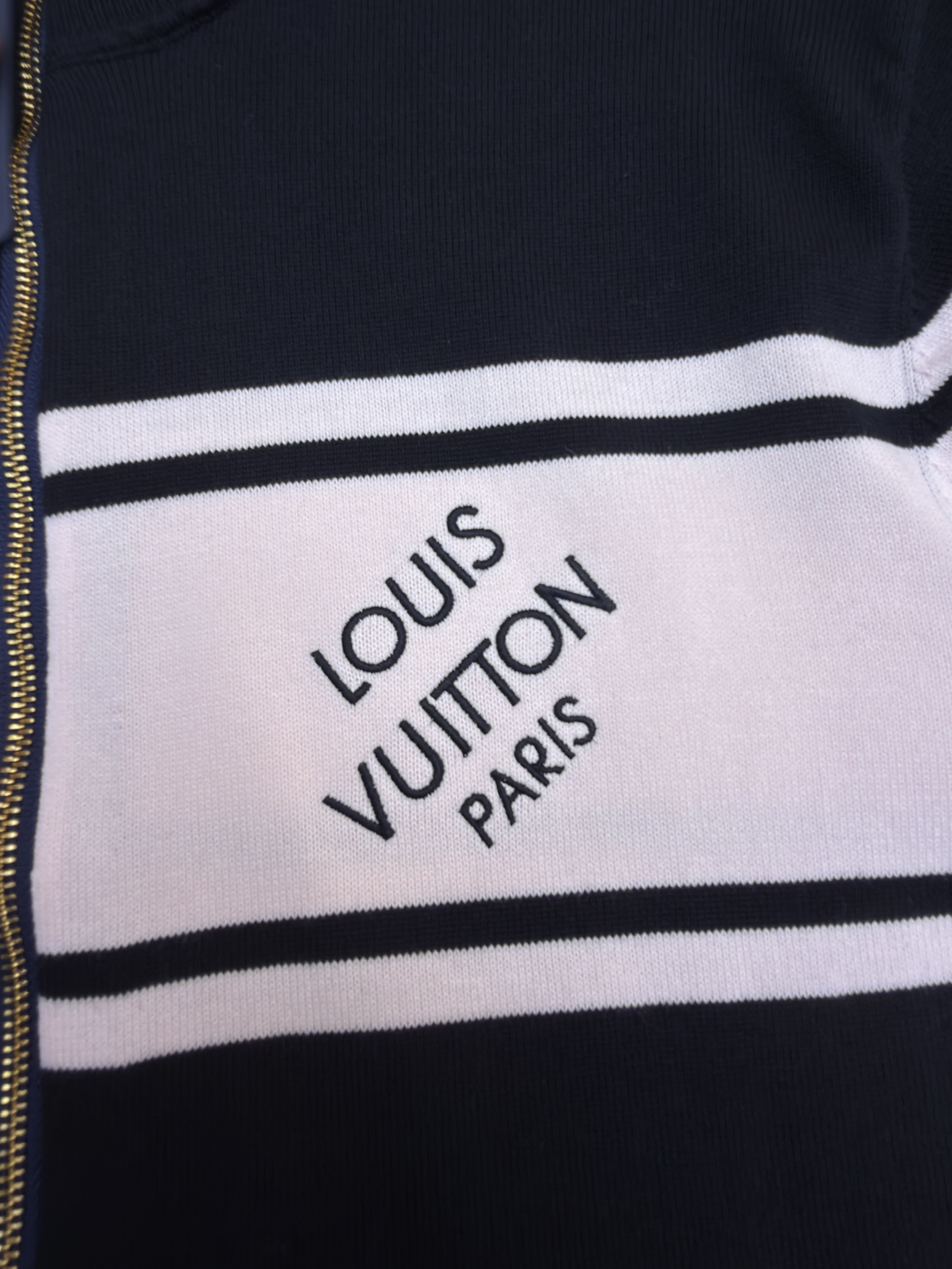 LOUIS VUITTON 路易威登 字母嵌花拼色条纹拉链立领针织外套 开衫 针织衫 毛衣 长袖 秋冬 藏蓝色 C0