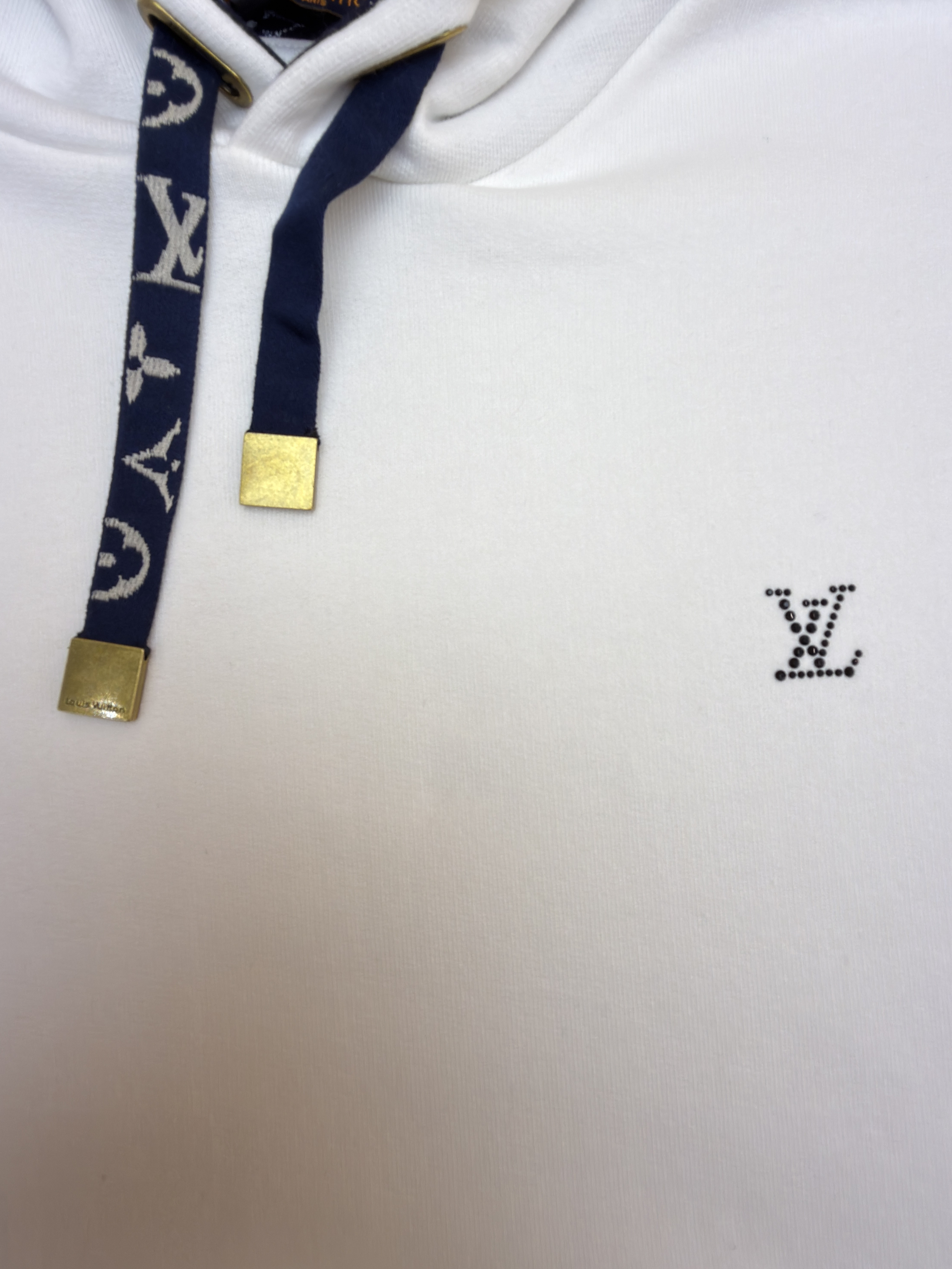 LOUIS VUITTON 路易威登 小标logo套头连帽卫衣 连帽衫 外套 秋冬 藏蓝色 白色 B0