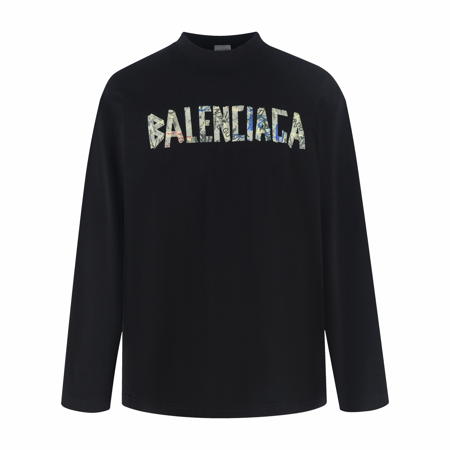 Balenciaga 巴黎世家 涂鸦胶带圆领T恤 打底衫 长袖 秋冬 黑色 A5
