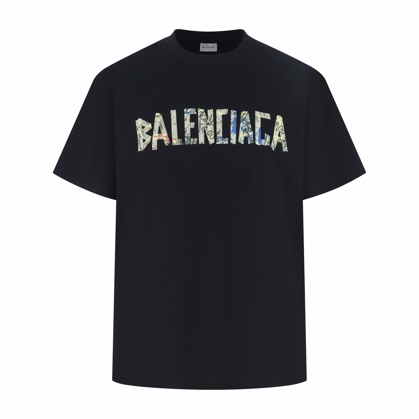 Balenciaga 巴黎世家 涂鸦胶带圆领短袖 T恤 圆领 夏季 黑色 A0 