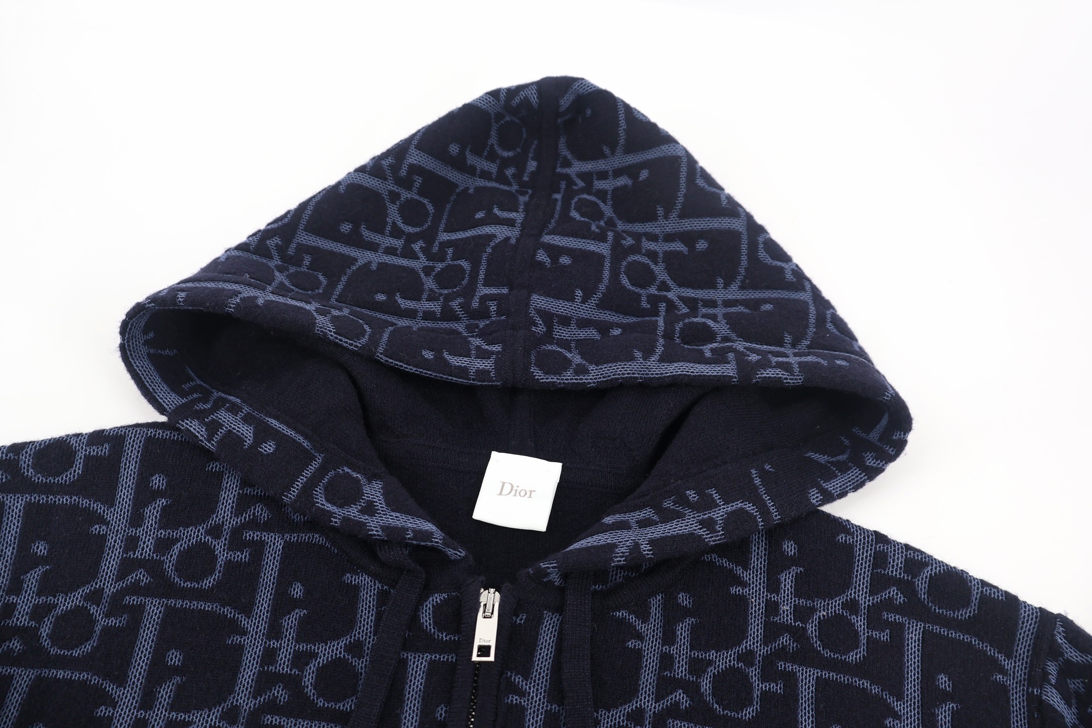 DIOR 迪奥 满印提花针织拉链连帽外套 毛衣 针织衫 秋冬 长袖 灰色 藏蓝色 C0