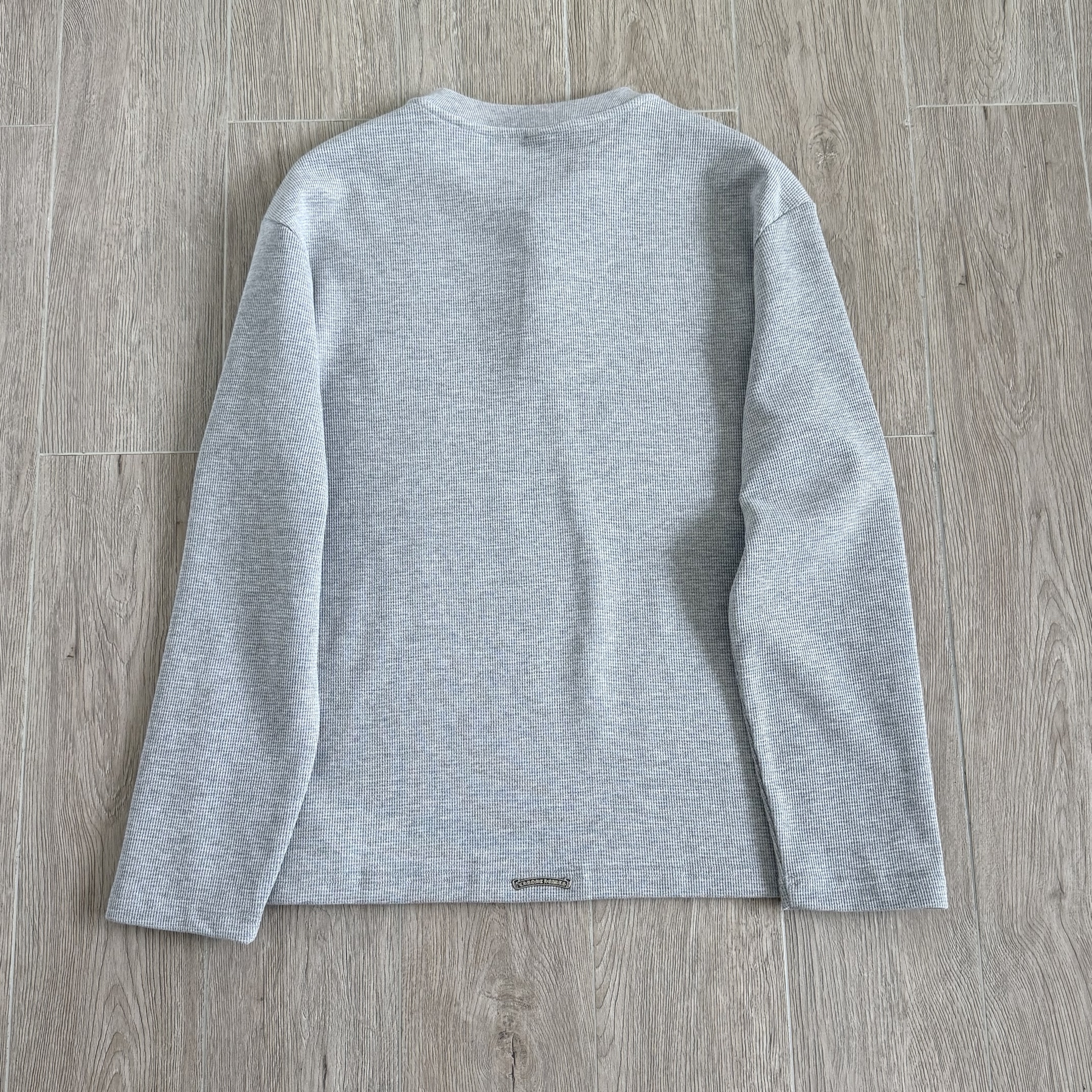 925 Chrome Hearts 克罗心 亨利领前后十字架贴标华夫格T恤 卫衣 长袖 白色 黑色 