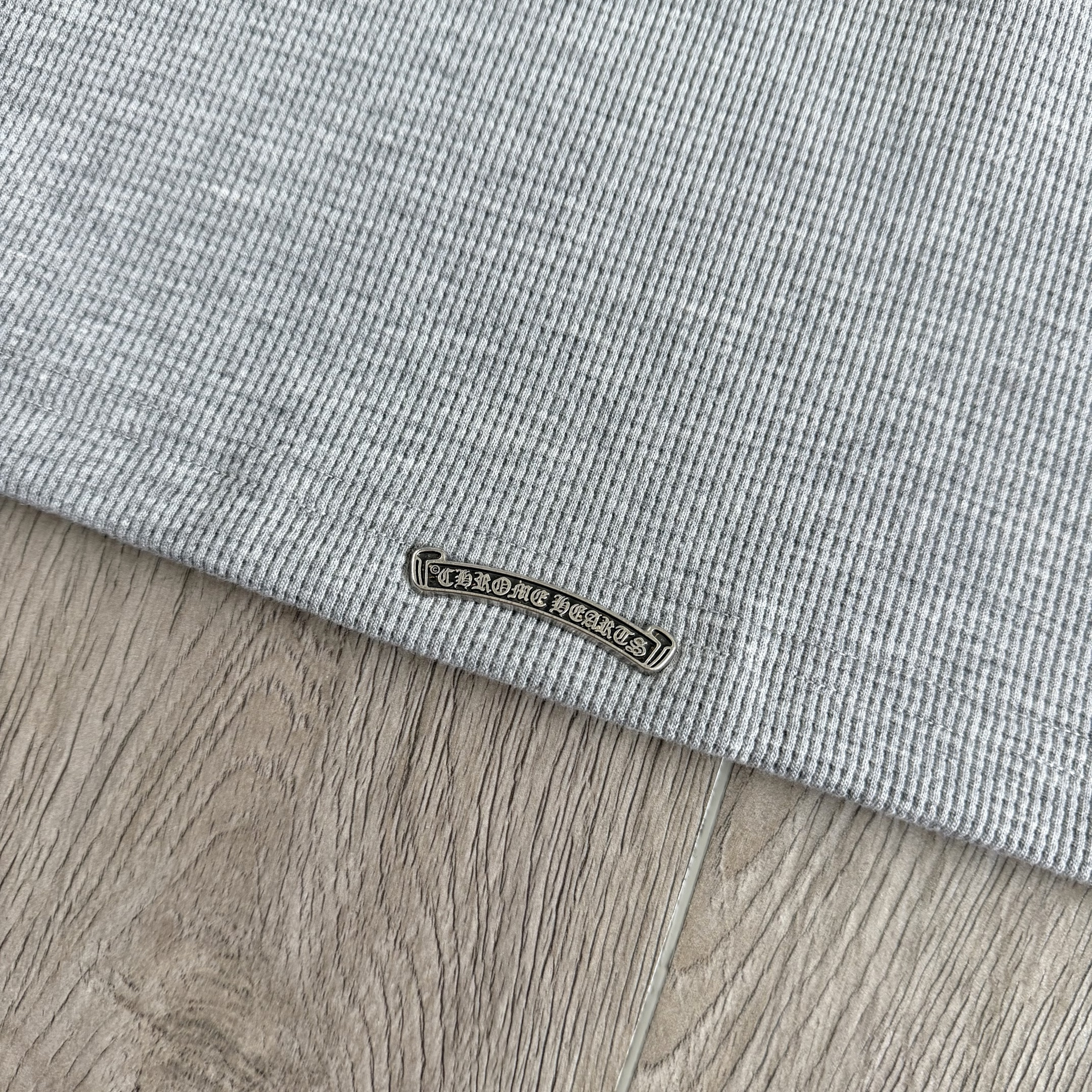 925 Chrome Hearts 克罗心 亨利领前后十字架贴标华夫格T恤 卫衣 长袖 白色 黑色 