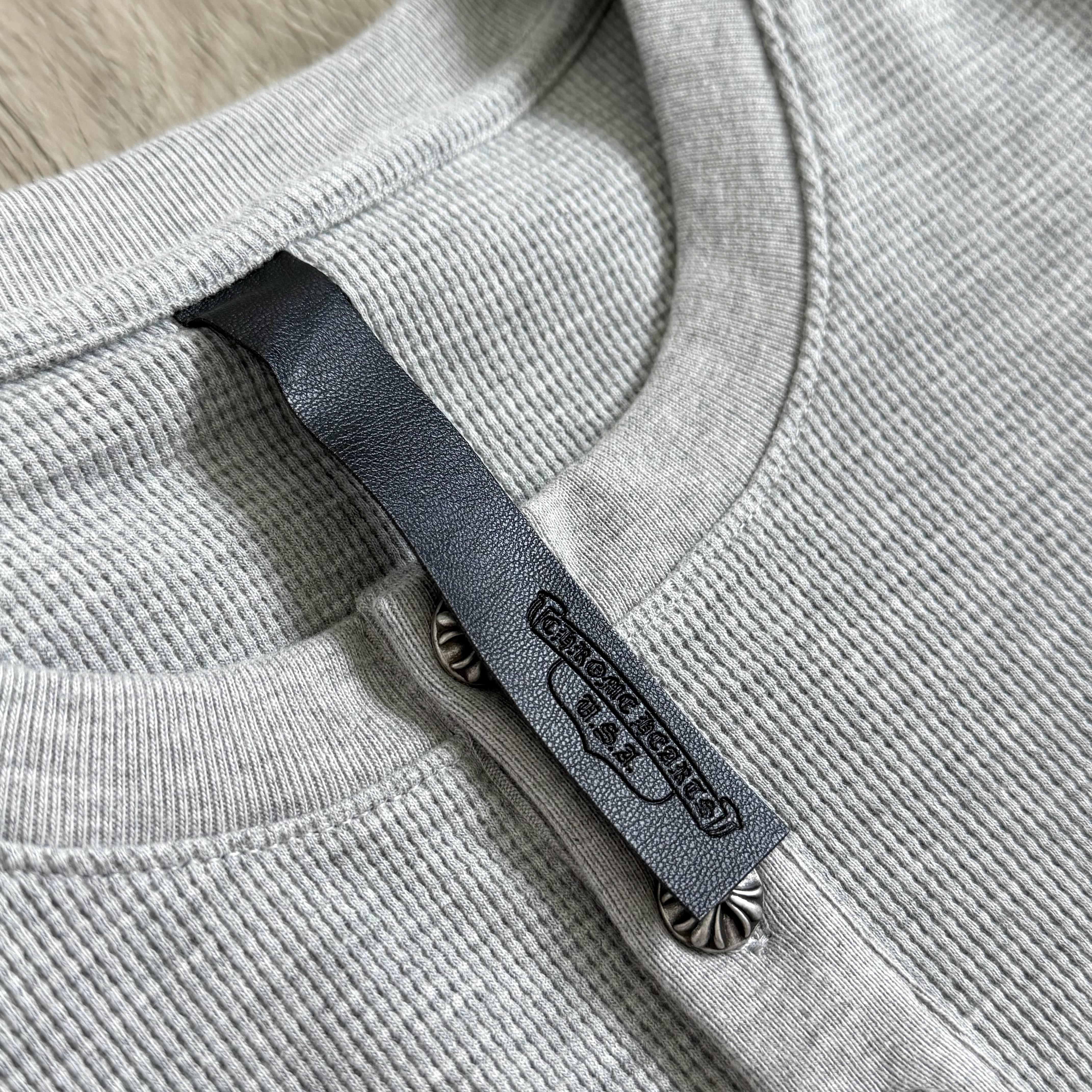 925 Chrome Hearts 克罗心 亨利领前后十字架贴标华夫格T恤 卫衣 长袖 白色 黑色 