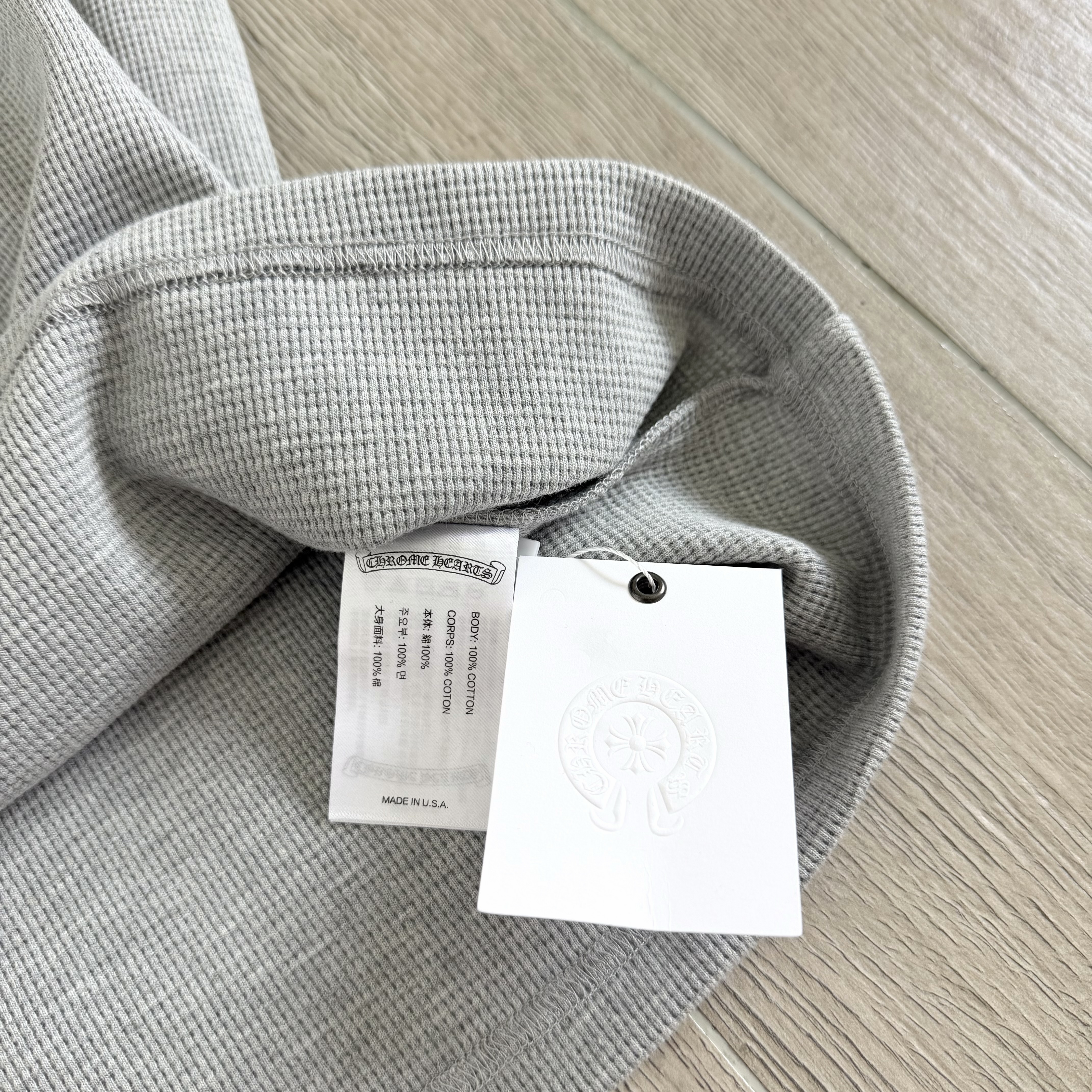 925 Chrome Hearts 克罗心 亨利领前后十字架贴标华夫格T恤 卫衣 长袖 白色 黑色 