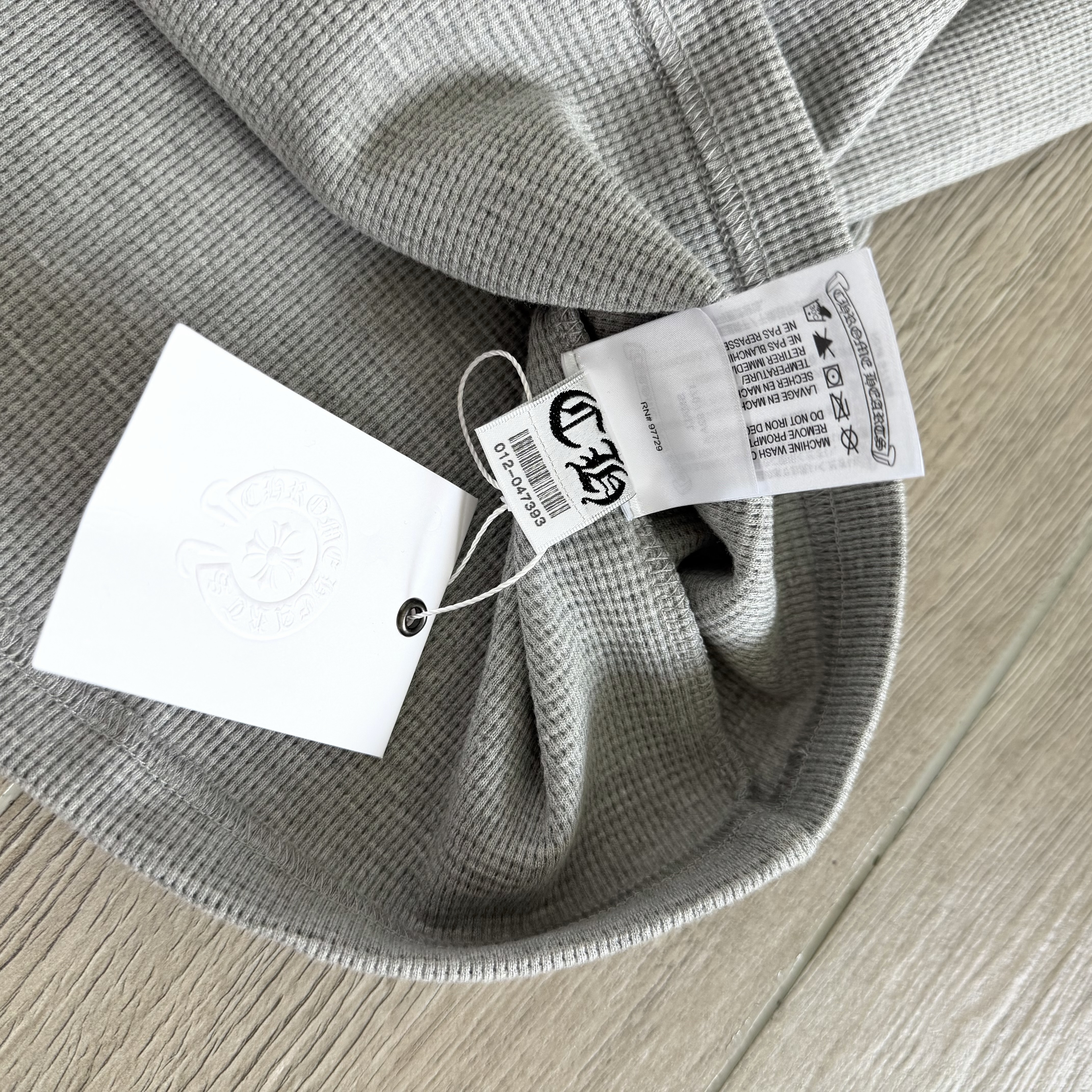 925 Chrome Hearts 克罗心 亨利领前后十字架贴标华夫格T恤 卫衣 长袖 白色 黑色 